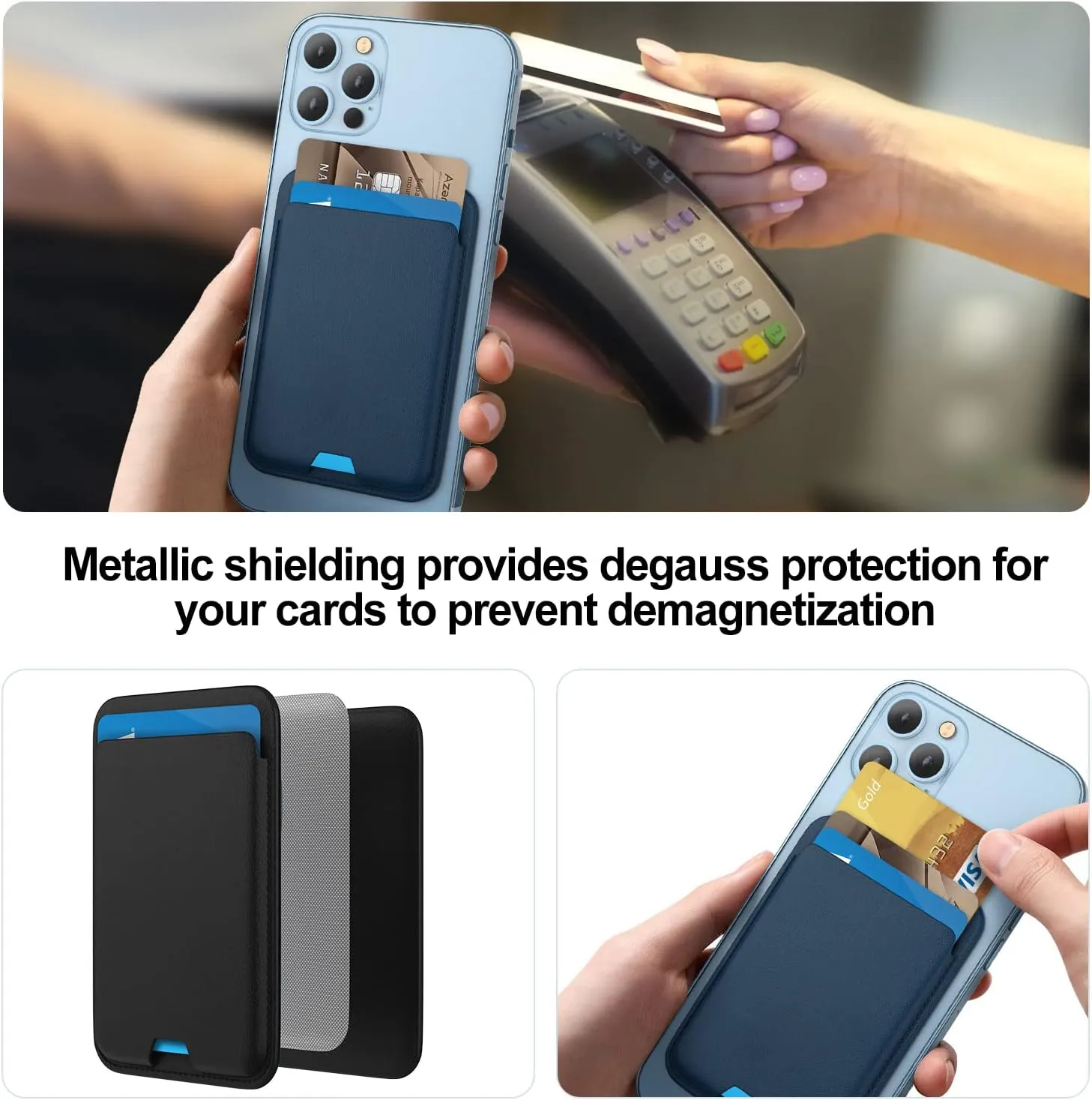 [2 Pack] Magnetic Wallet Compatible with MagSafe for iPhone 16 15 14 13 12 Pro Max Plus Model, Upgraded Mag 3 Safe Card Holder Stick on for Apple Cell Phone, Midnight&Gray