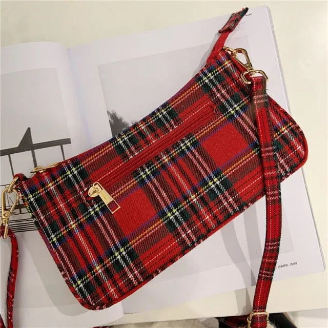 2021 Vintage Plaid Women Bag Bolsas Luxury Designer Handbags Ladies Leather Handbags Messenger Purse Retro Baguette Tote Bags