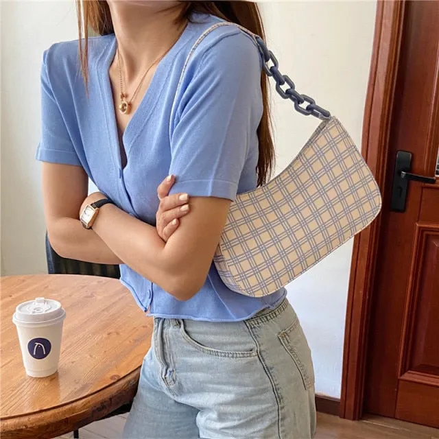 2021 Vintage Plaid Women Bag Bolsas Luxury Designer Handbags Ladies Leather Handbags Messenger Purse Retro Baguette Tote Bags