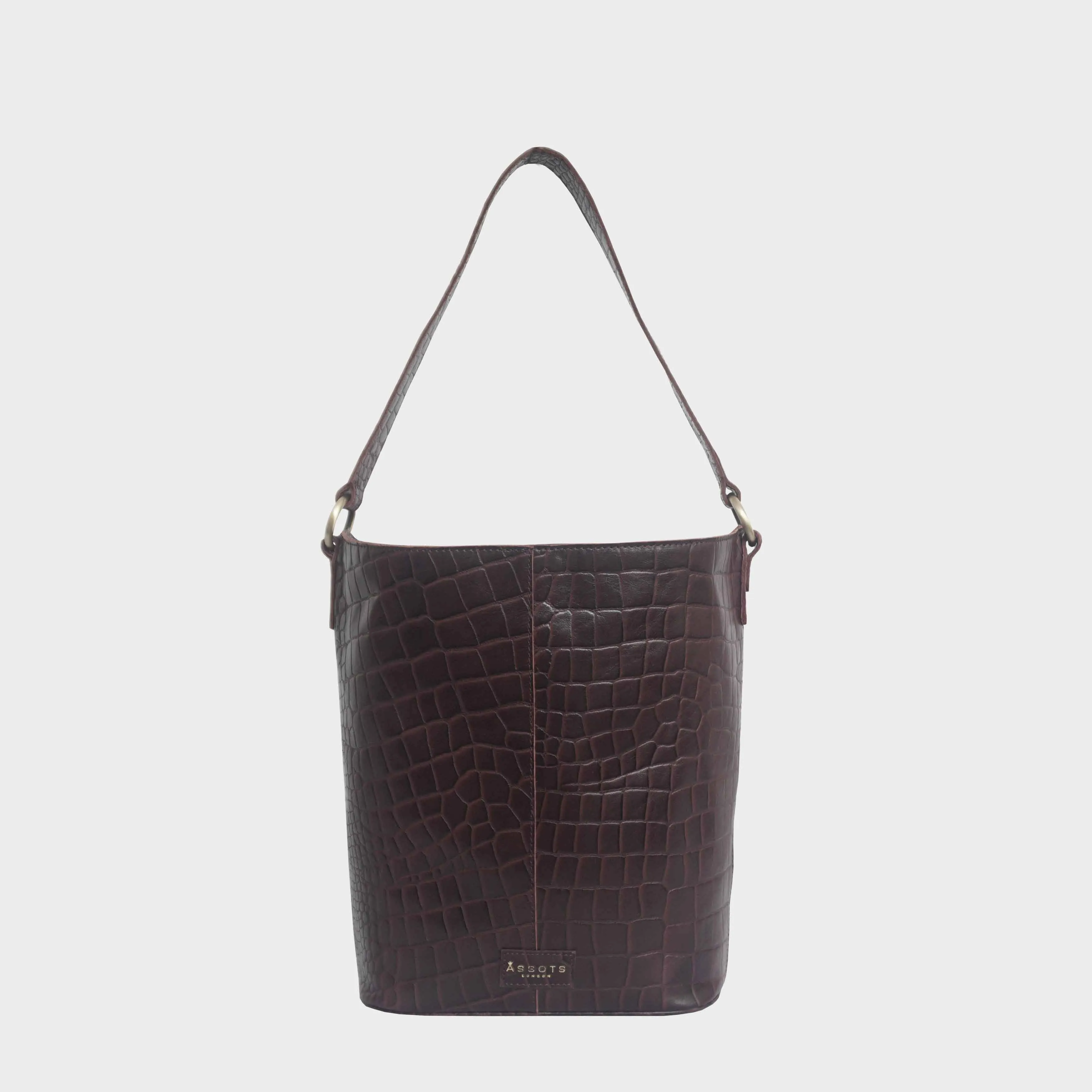 'AMELIA' Burgundy Real Croc Leather Large Capacity Bucket Bag