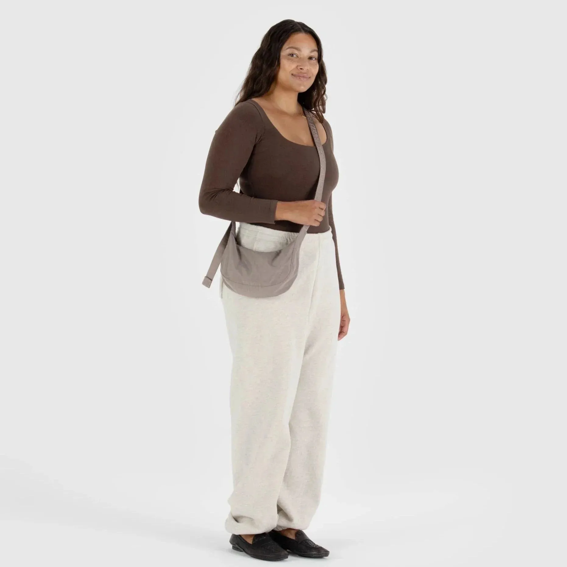 Baggu Small Nylon Crescent Bag in Dove