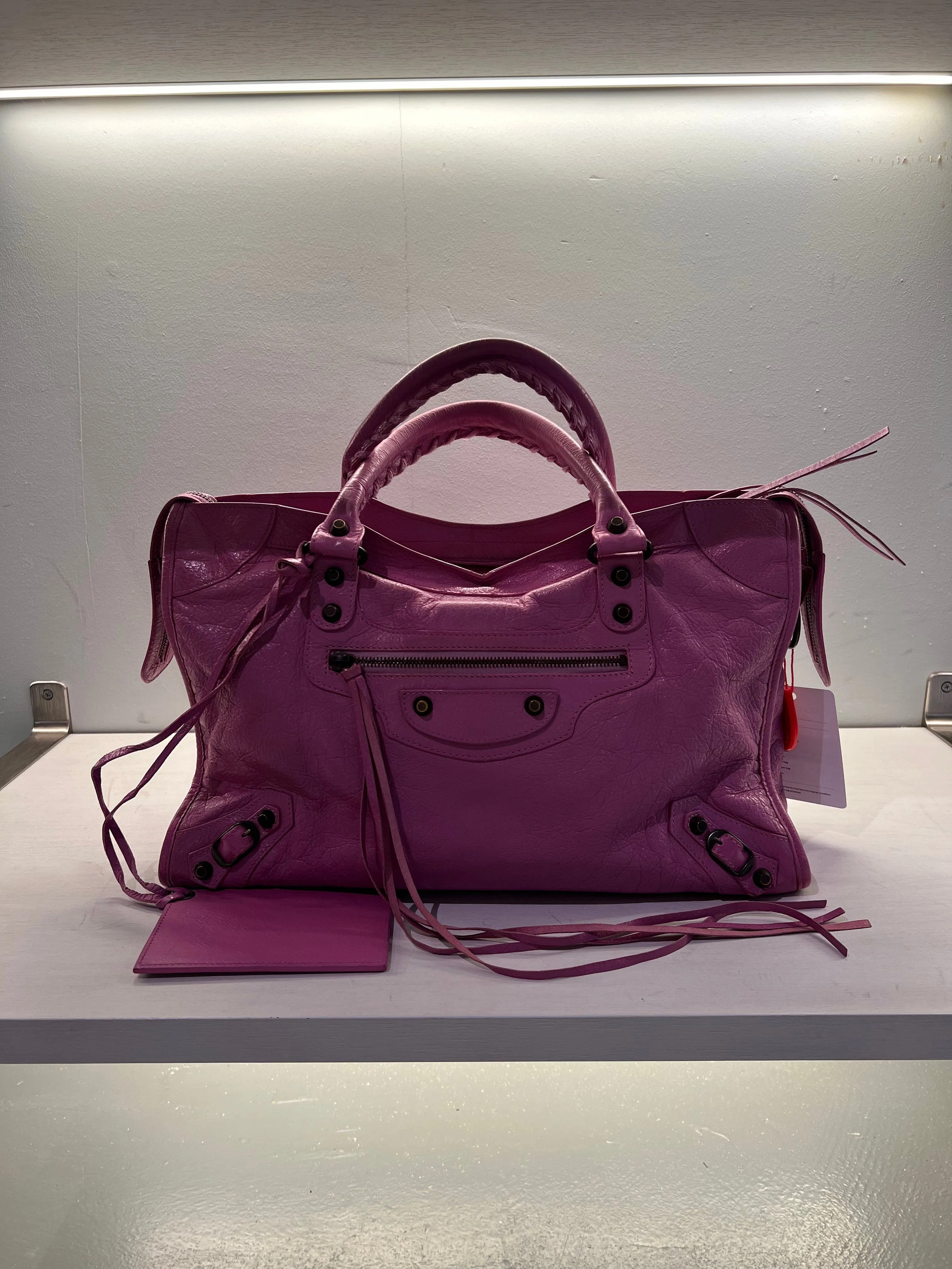 Balenciaga City Medium Purple Shoulder Bag in Distressed Leather SYCC120