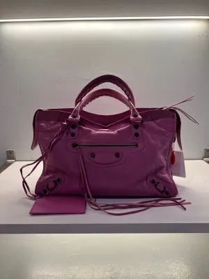 Balenciaga City Medium Purple Shoulder Bag in Distressed Leather SYCC120