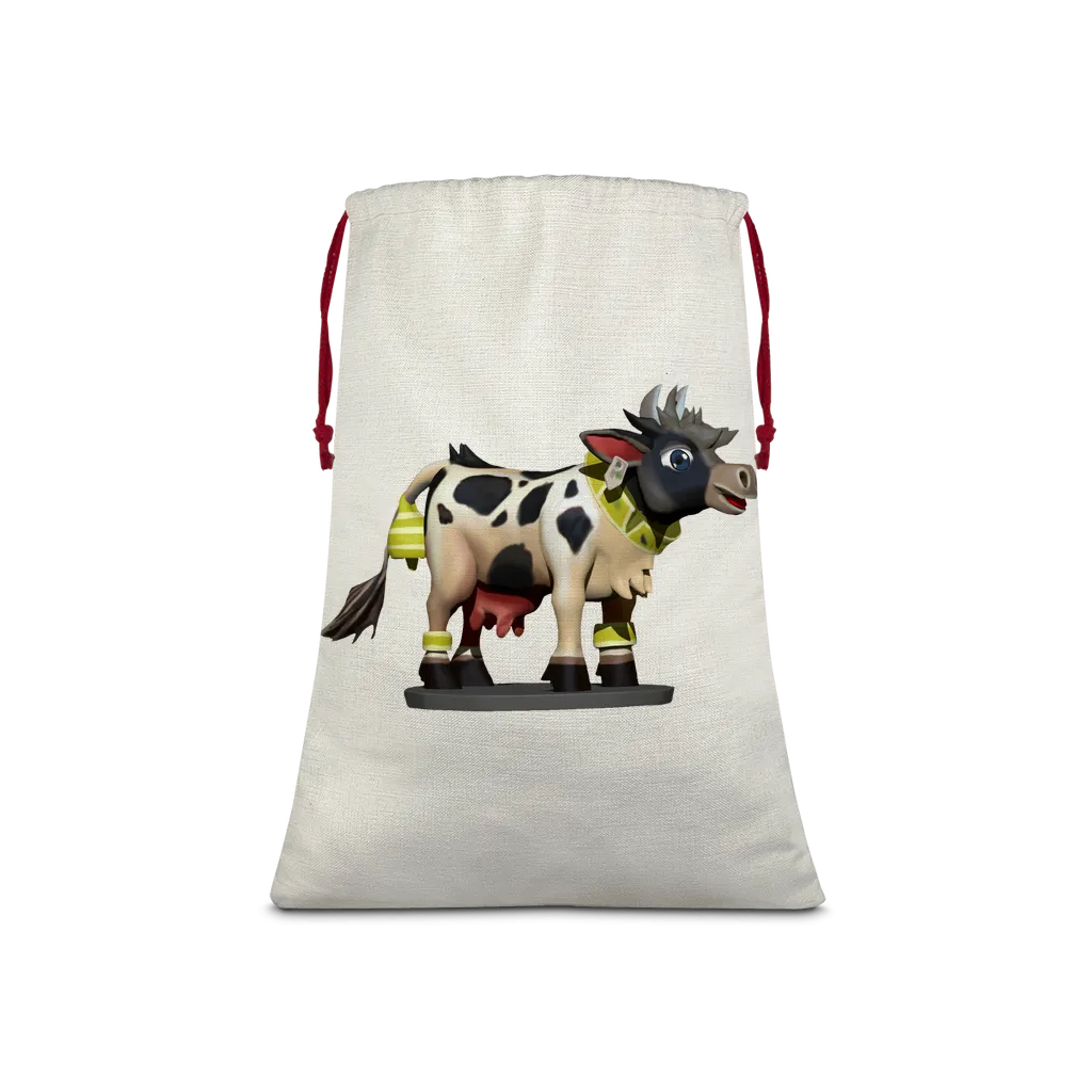 Black and White Cow Sublimation Linen Drawstring Sack