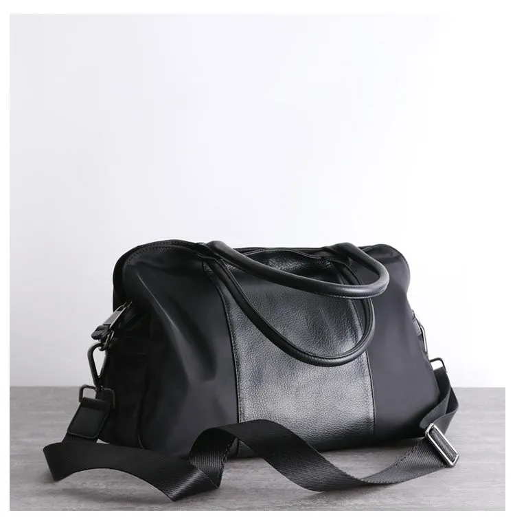 Black Womens Nylon Handbag Leather Nylon Shoulder Bag Nylon Crossbody Bag Black Crossbody Handbag