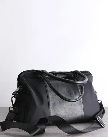 Black Womens Nylon Handbag Leather Nylon Shoulder Bag Nylon Crossbody Bag Black Crossbody Handbag