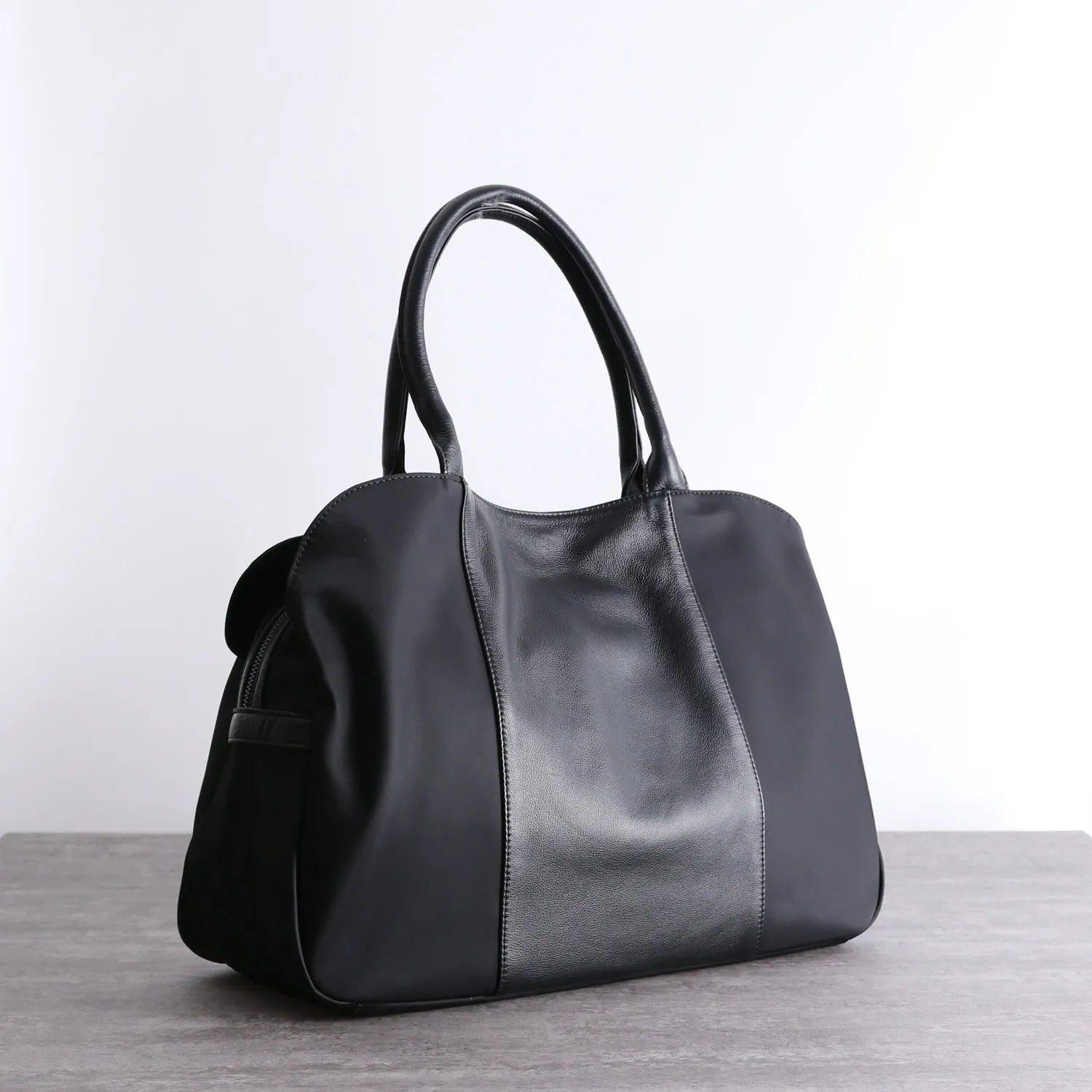 Black Womens Nylon Handbag Leather Nylon Shoulder Bag Nylon Crossbody Bag Black Crossbody Handbag