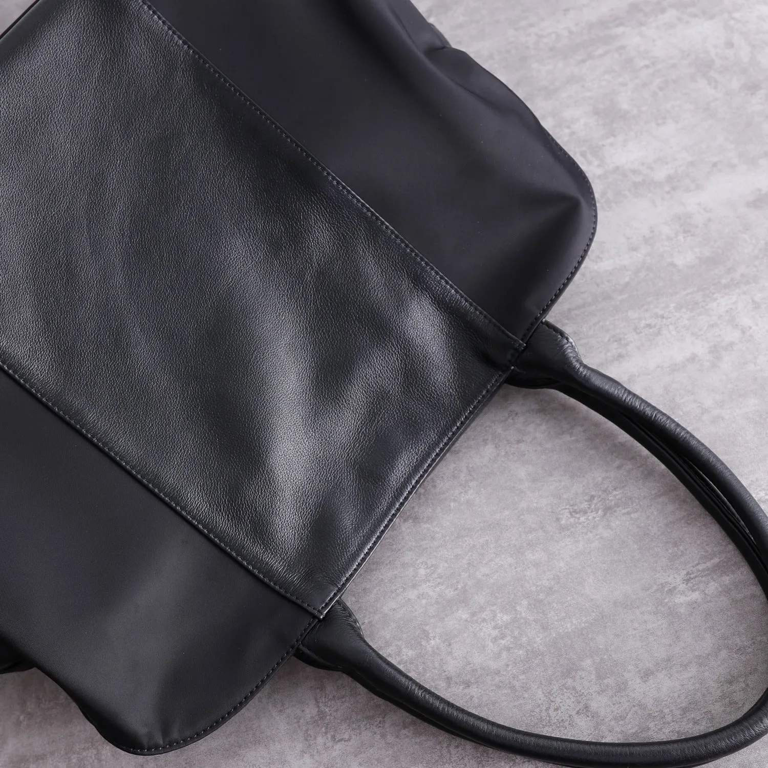Black Womens Nylon Handbag Leather Nylon Shoulder Bag Nylon Crossbody Bag Black Crossbody Handbag