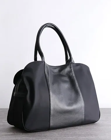 Black Womens Nylon Handbag Leather Nylon Shoulder Bag Nylon Crossbody Bag Black Crossbody Handbag
