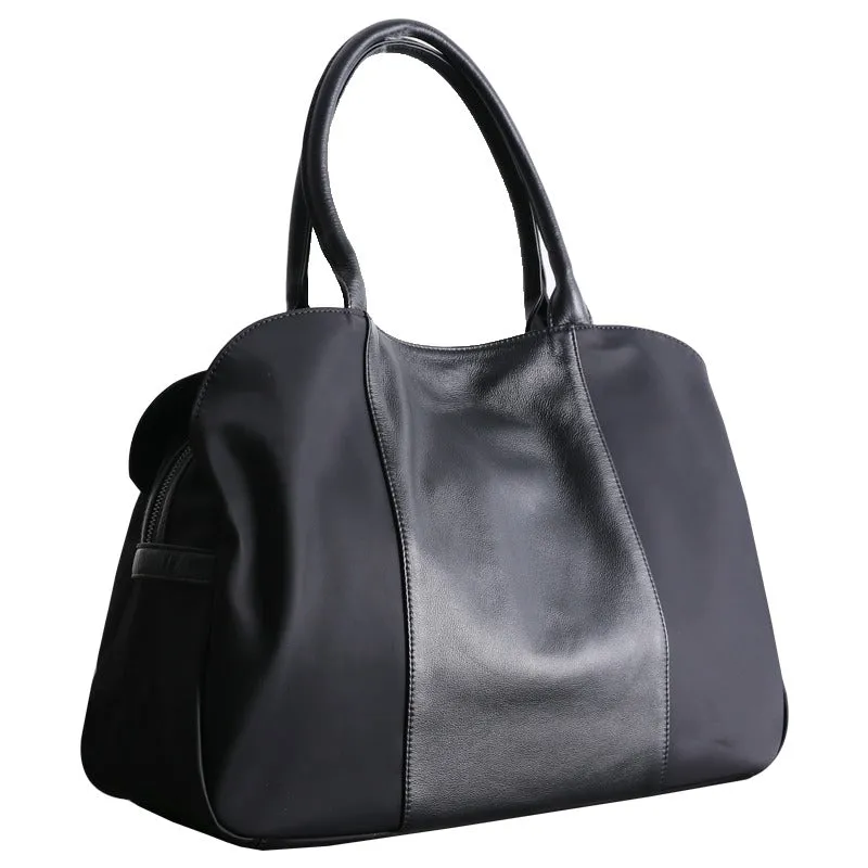 Black Womens Nylon Handbag Leather Nylon Shoulder Bag Nylon Crossbody Bag Black Crossbody Handbag