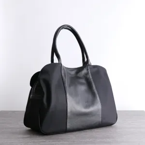 Black Womens Nylon Handbag Leather Nylon Shoulder Bag Nylon Crossbody Bag Black Crossbody Handbag
