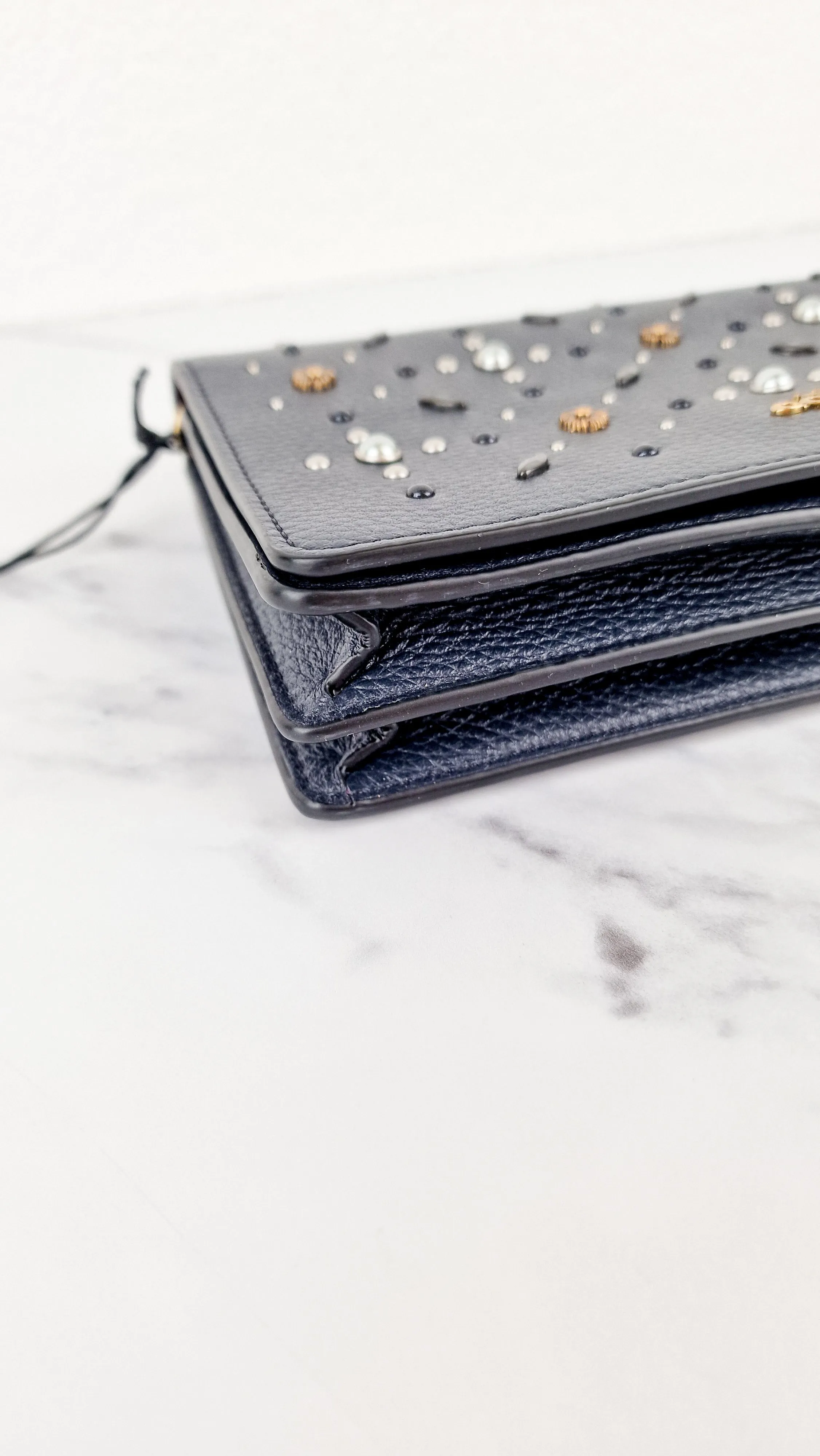 Callie Foldover Clutch With Prairie Rivets Midnight Navy Blue - Coach 31731