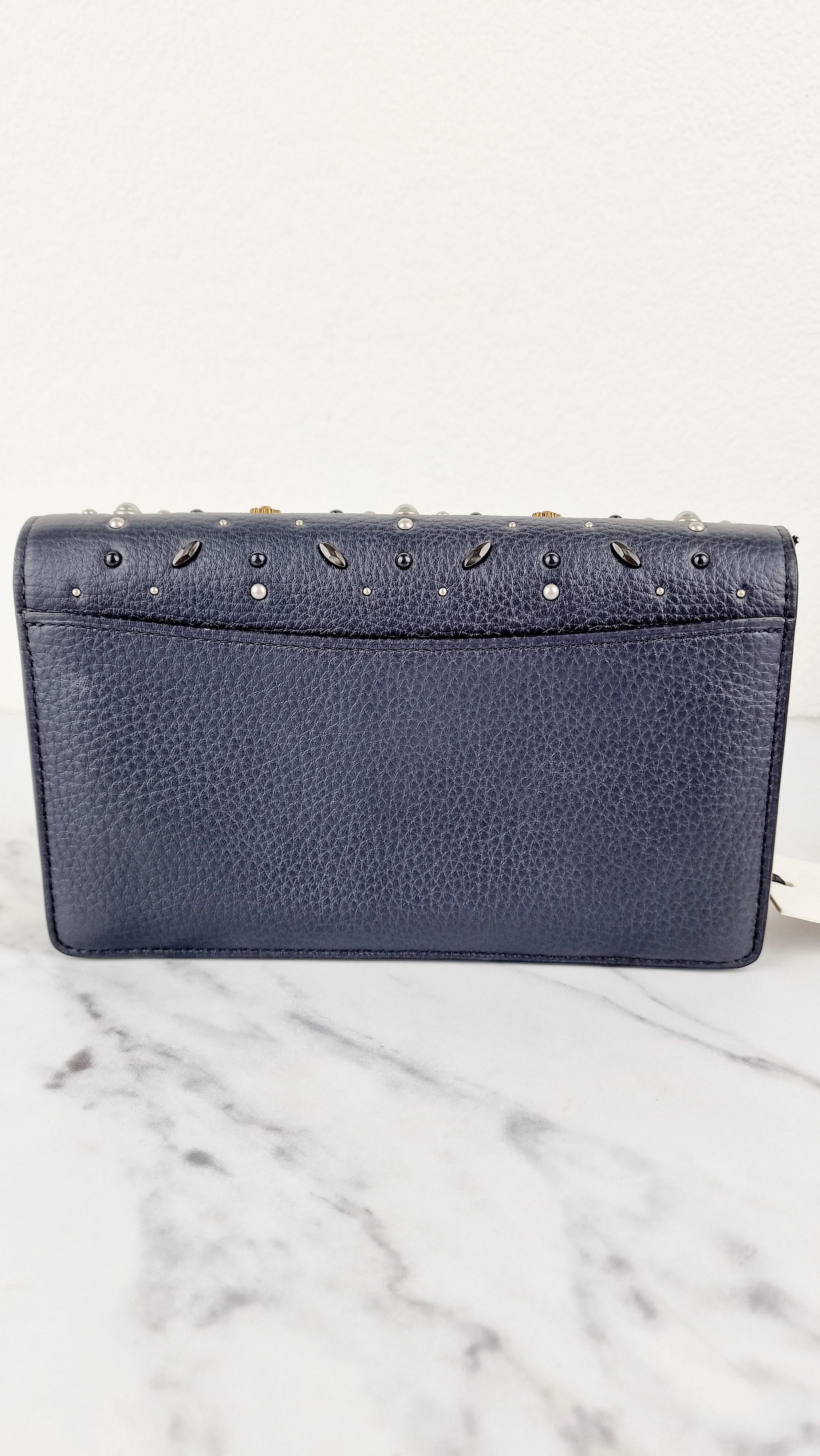 Callie Foldover Clutch With Prairie Rivets Midnight Navy Blue - Coach 31731