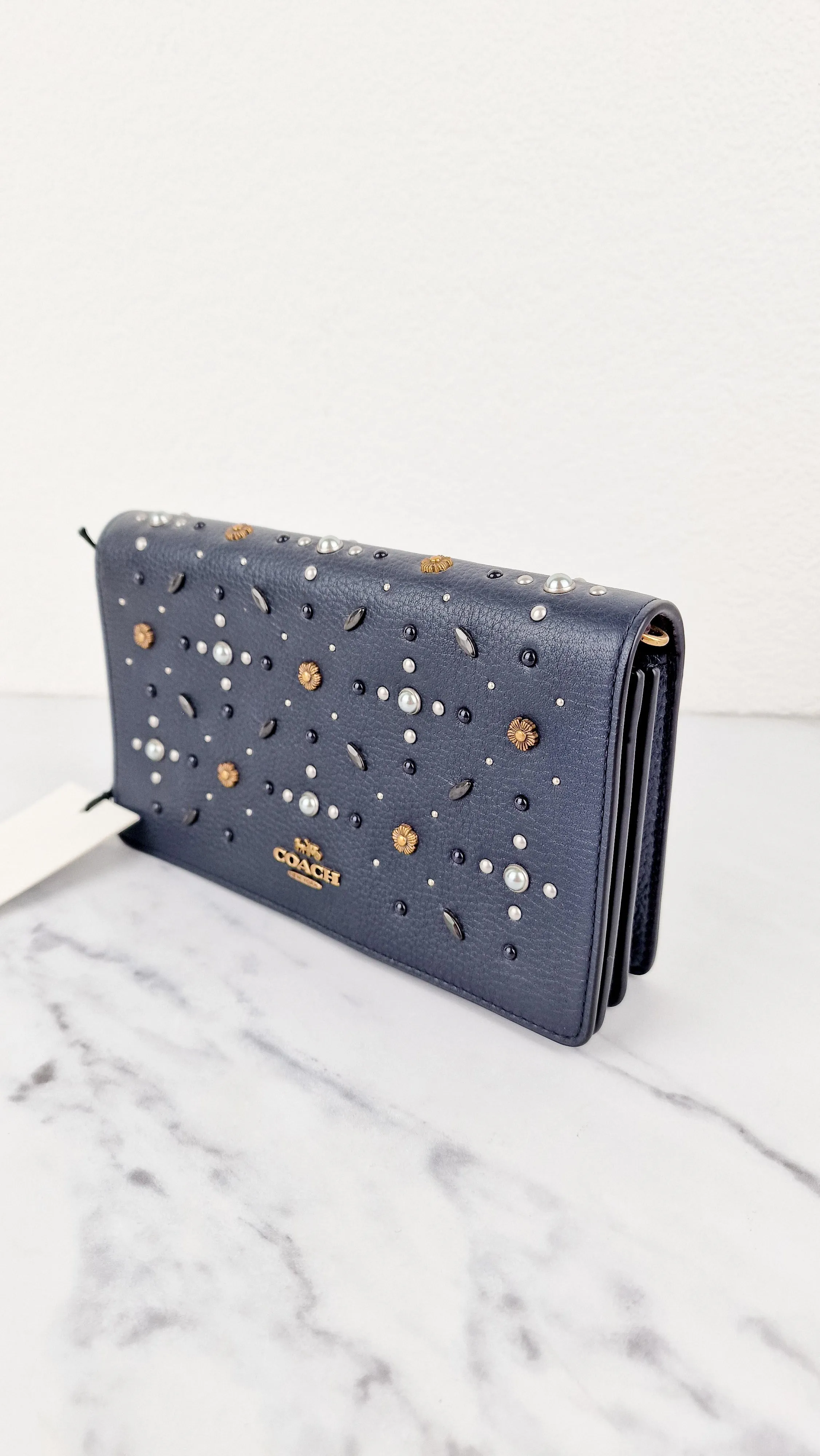 Callie Foldover Clutch With Prairie Rivets Midnight Navy Blue - Coach 31731