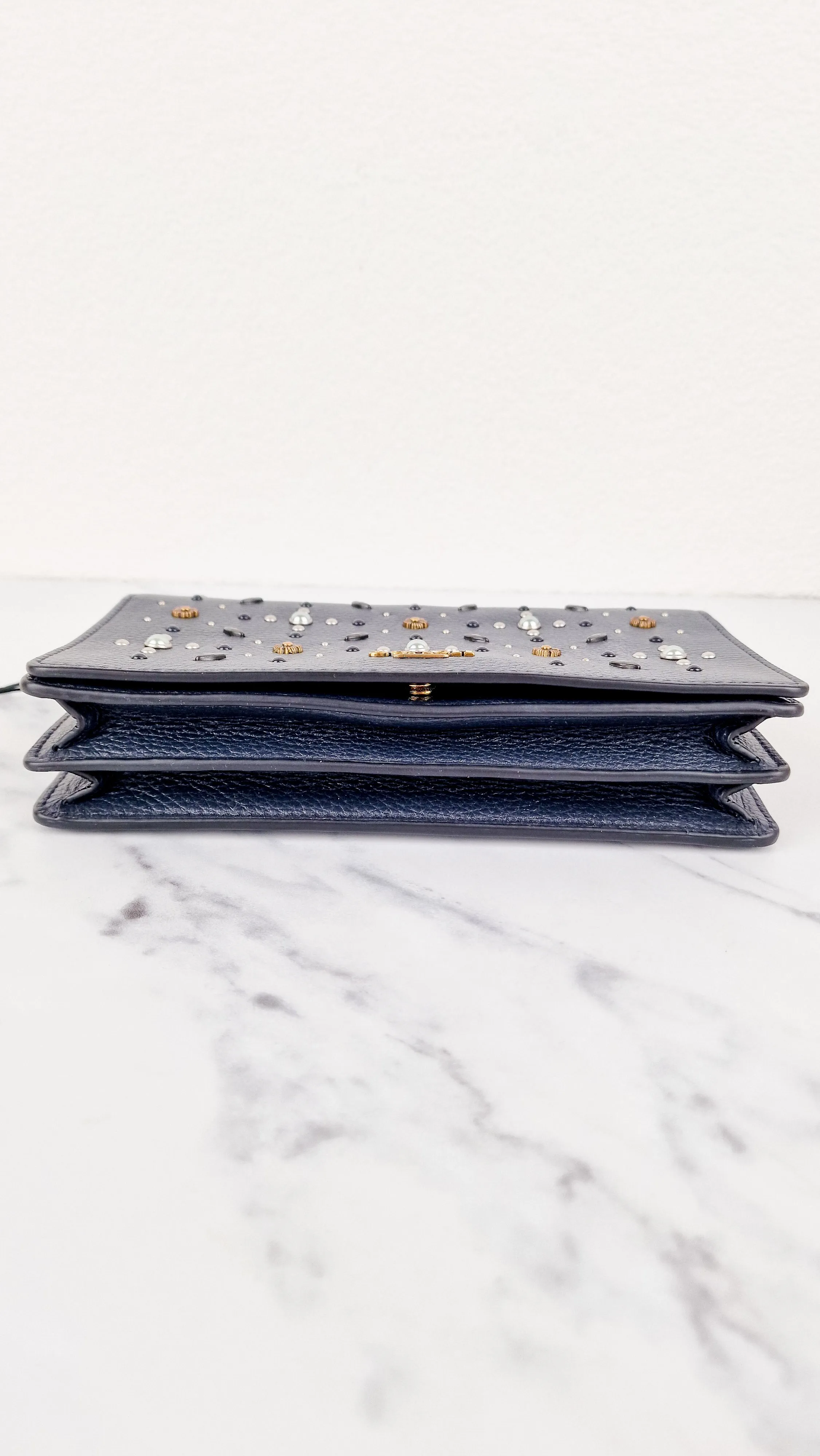 Callie Foldover Clutch With Prairie Rivets Midnight Navy Blue - Coach 31731