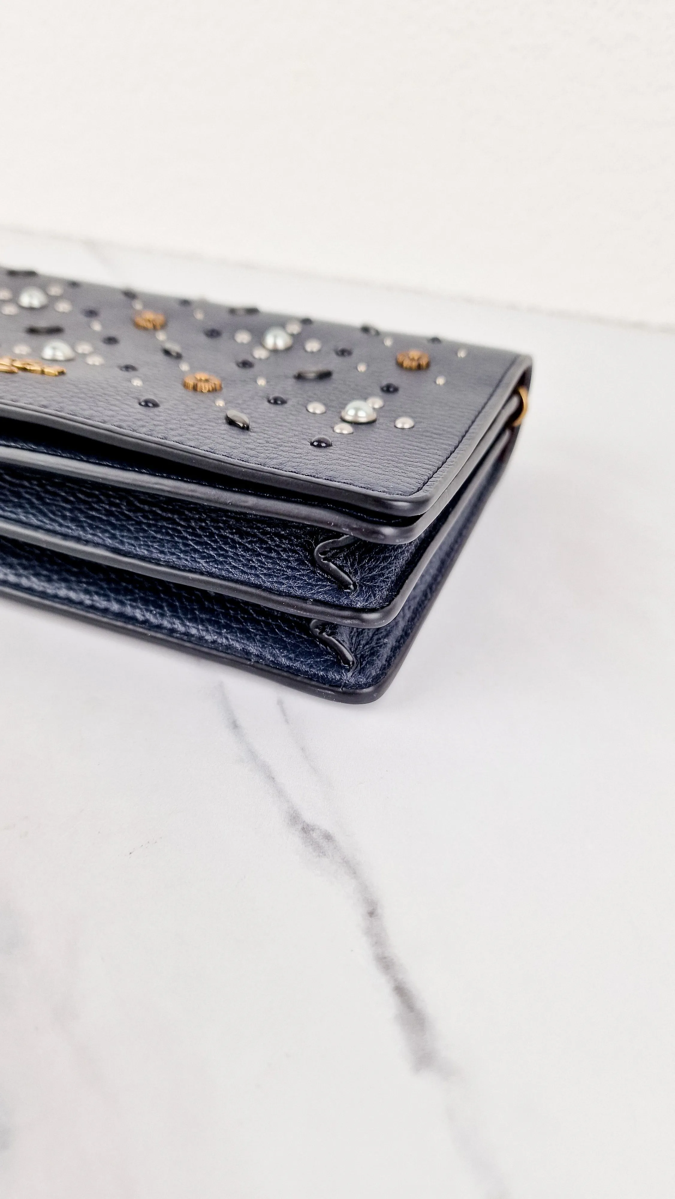 Callie Foldover Clutch With Prairie Rivets Midnight Navy Blue - Coach 31731