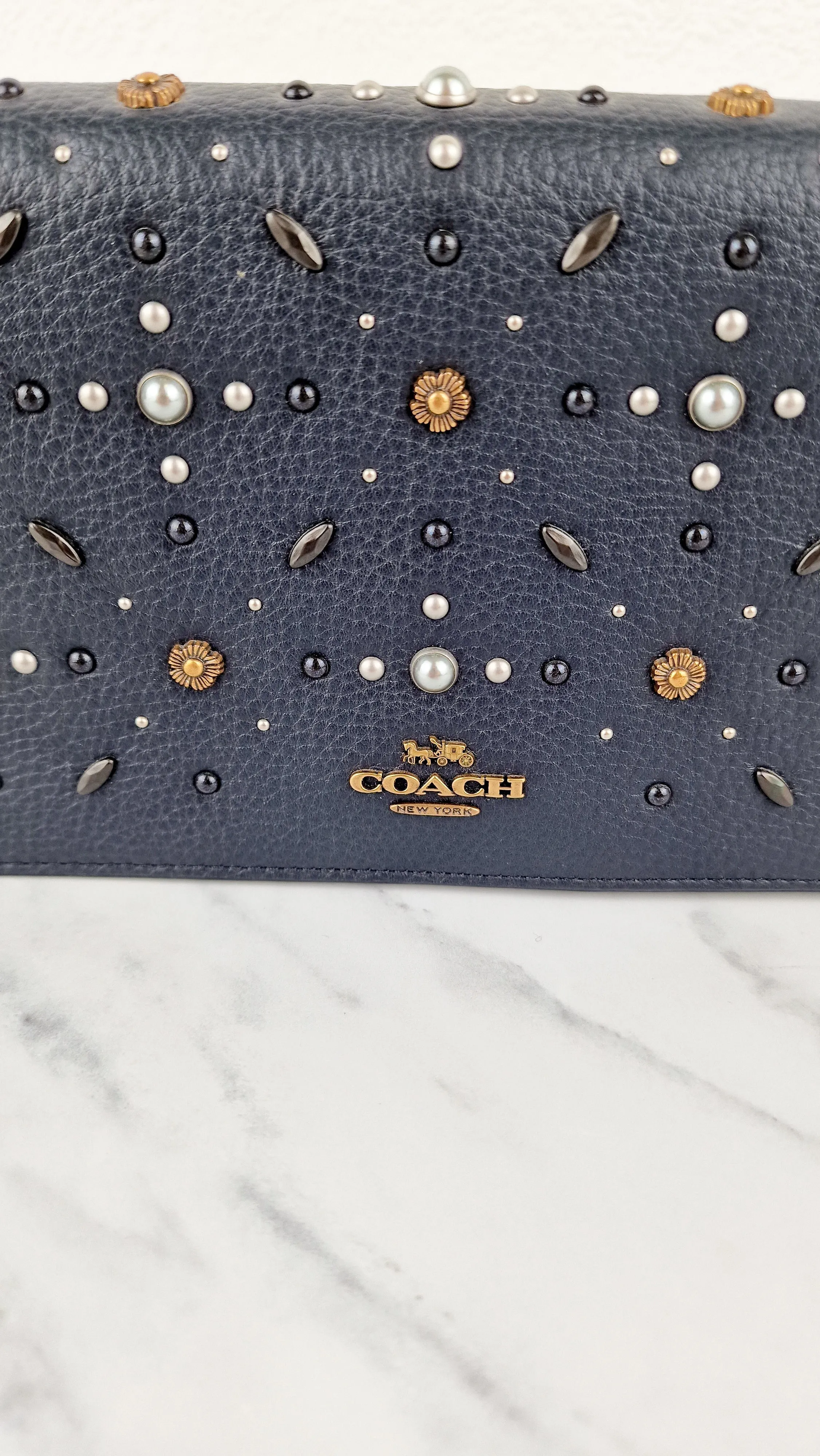 Callie Foldover Clutch With Prairie Rivets Midnight Navy Blue - Coach 31731