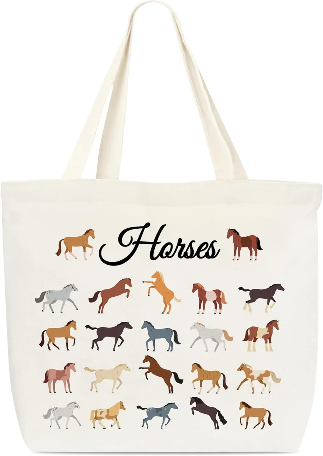 Canvas Tote Bag, Book Tote Bag, Horses Tote Bag, Horses Lover Gift, Funny Tote Bag, Library Tote, Reusable Grocery Shopping Bag, Library Shoulder Bag For Women Man Bookworm Friends B(06)