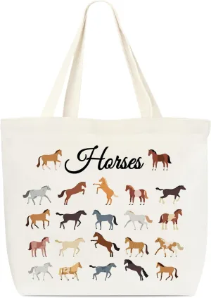 Canvas Tote Bag, Book Tote Bag, Horses Tote Bag, Horses Lover Gift, Funny Tote Bag, Library Tote, Reusable Grocery Shopping Bag, Library Shoulder Bag For Women Man Bookworm Friends B(06)