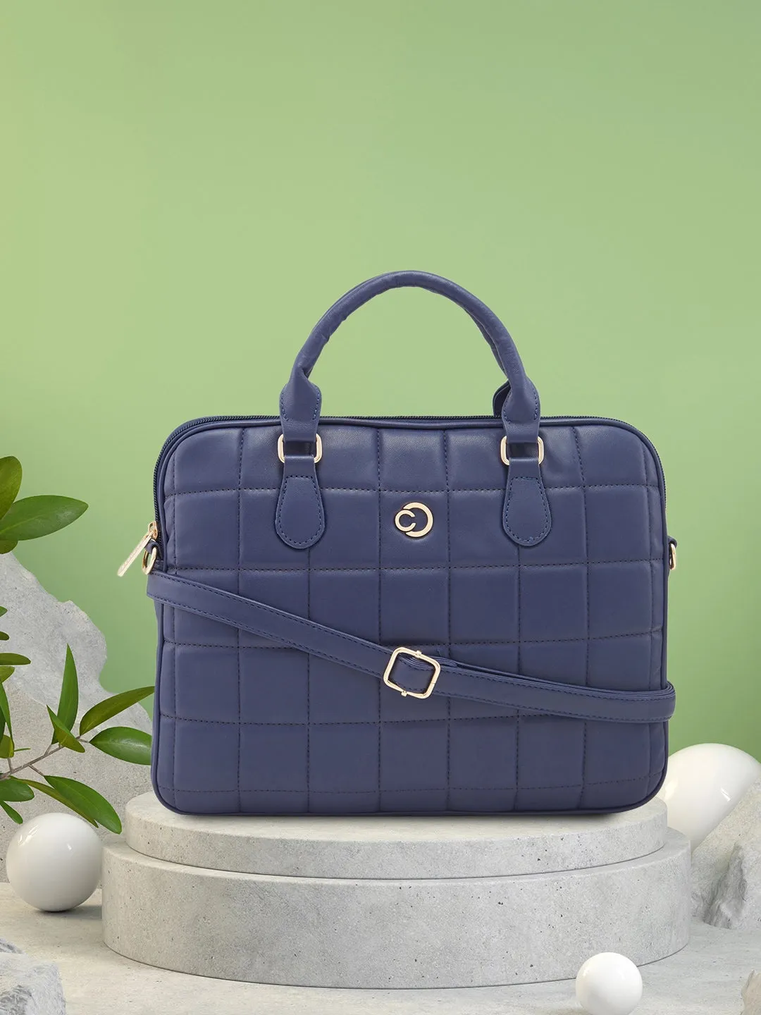 Caprese Braxton Quilted Laptop Sleeve Medium Navy