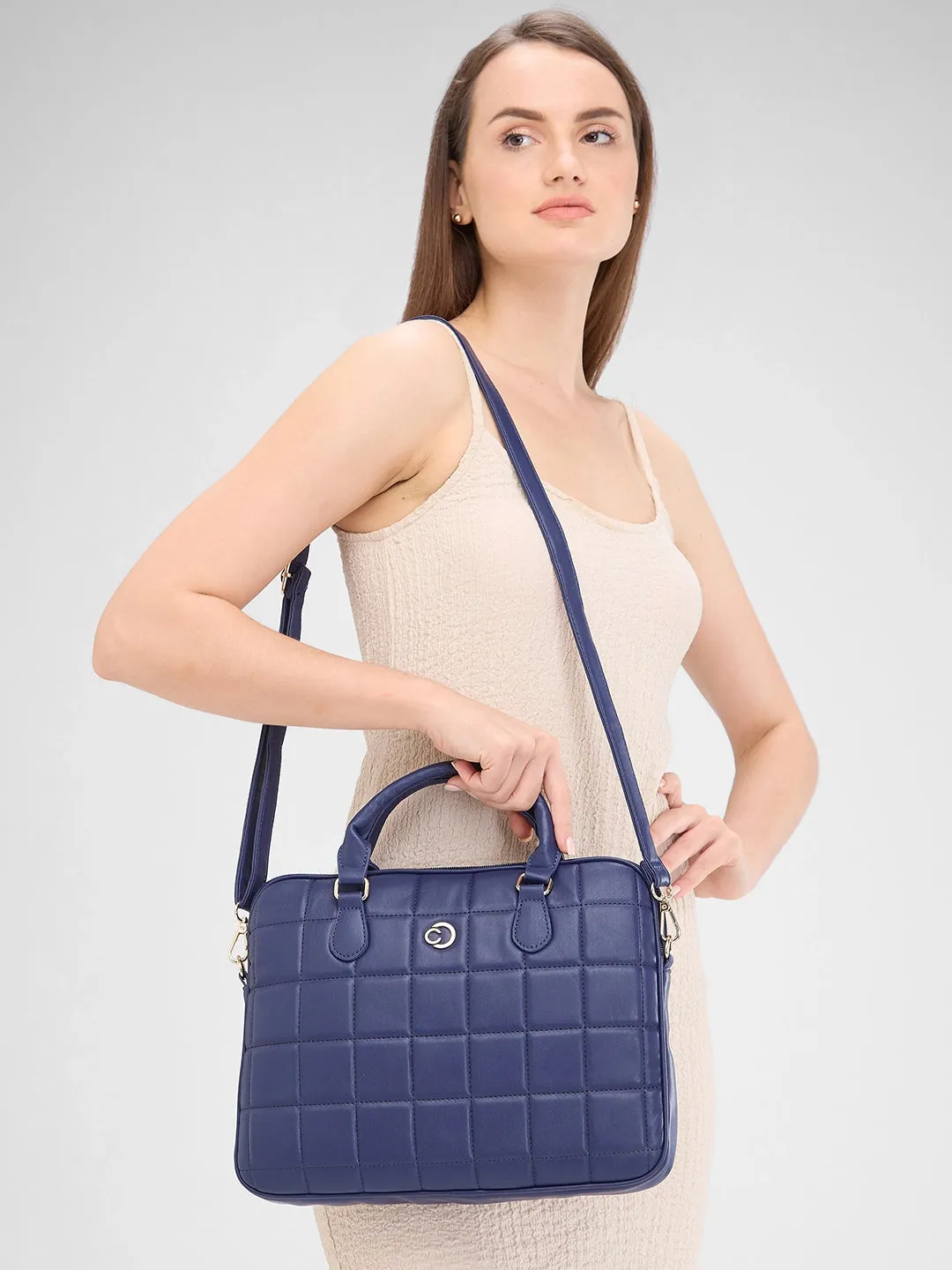Caprese Braxton Quilted Laptop Sleeve Medium Navy
