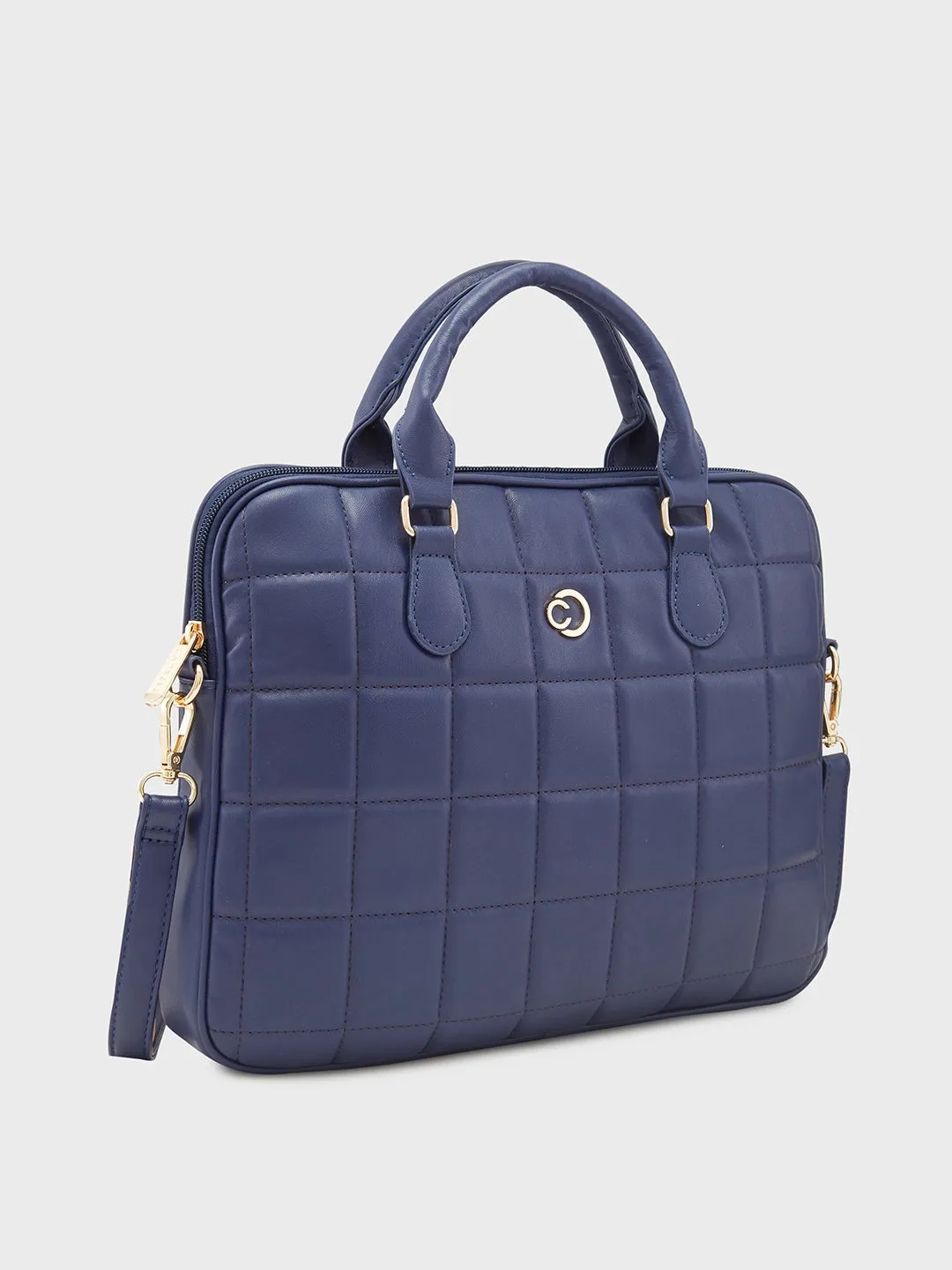 Caprese Braxton Quilted Laptop Sleeve Medium Navy