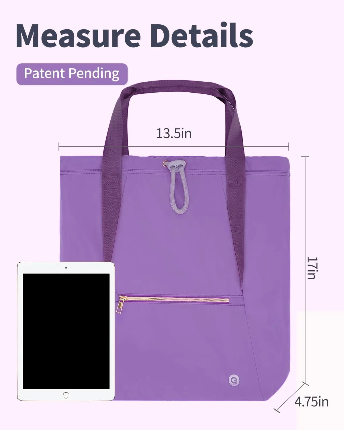 Ceneda Drawstring Backpack String Bag for Women Men Water Resistant Drawstring Bags Gym Sack with Two Zipper Pockets Sports Gym Bag (Purple)
