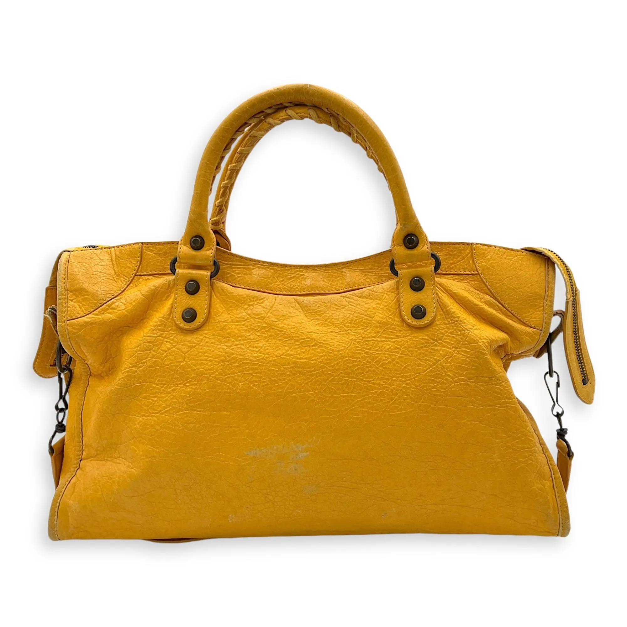 City Top handle bag in Distressed leather, Antique Brass Hardware