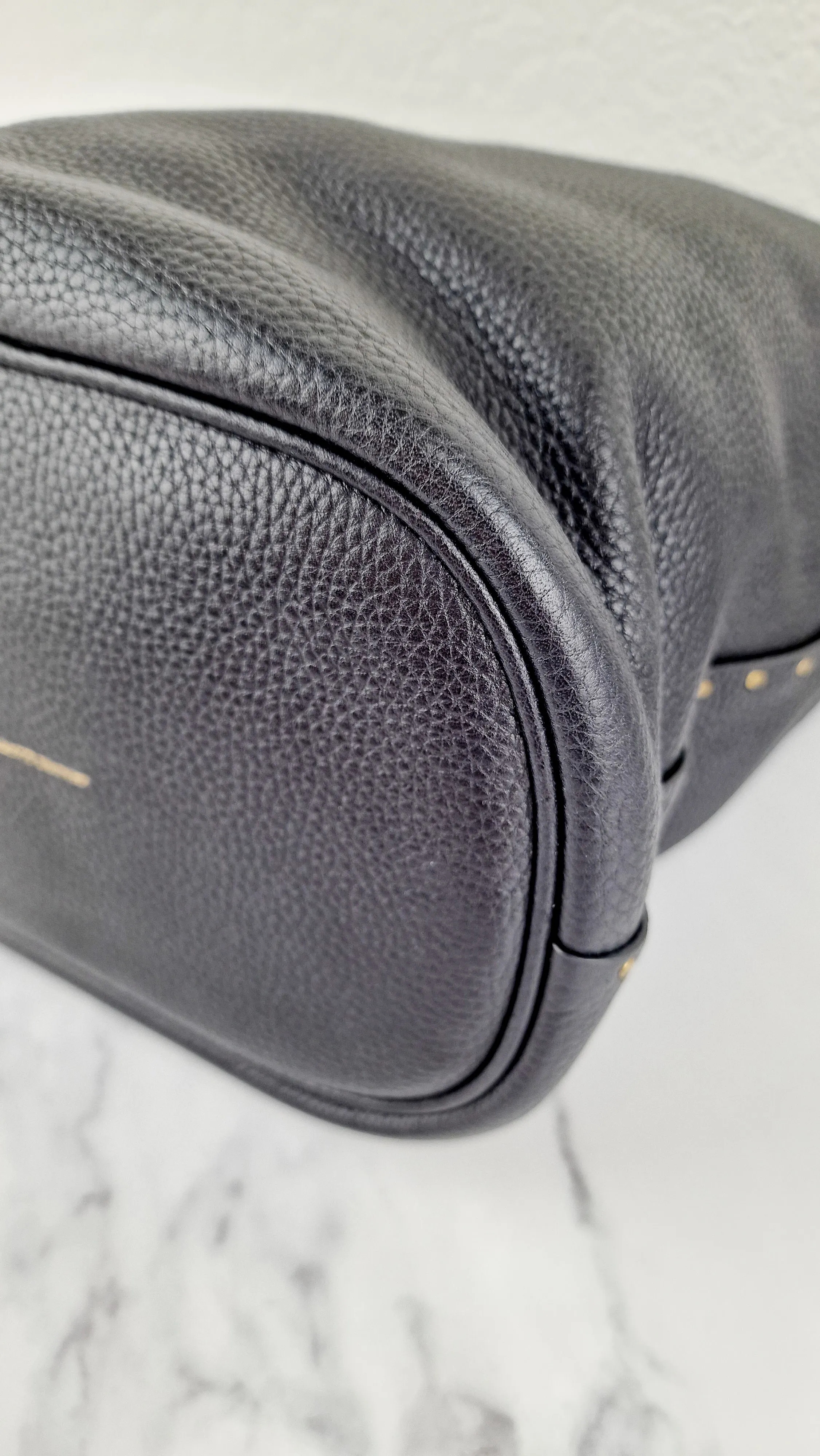 Coach 1941 Duffle Bag with Border Rivets in Black Pebble Leather with Zip Top Tea Rose - Crossbody bag