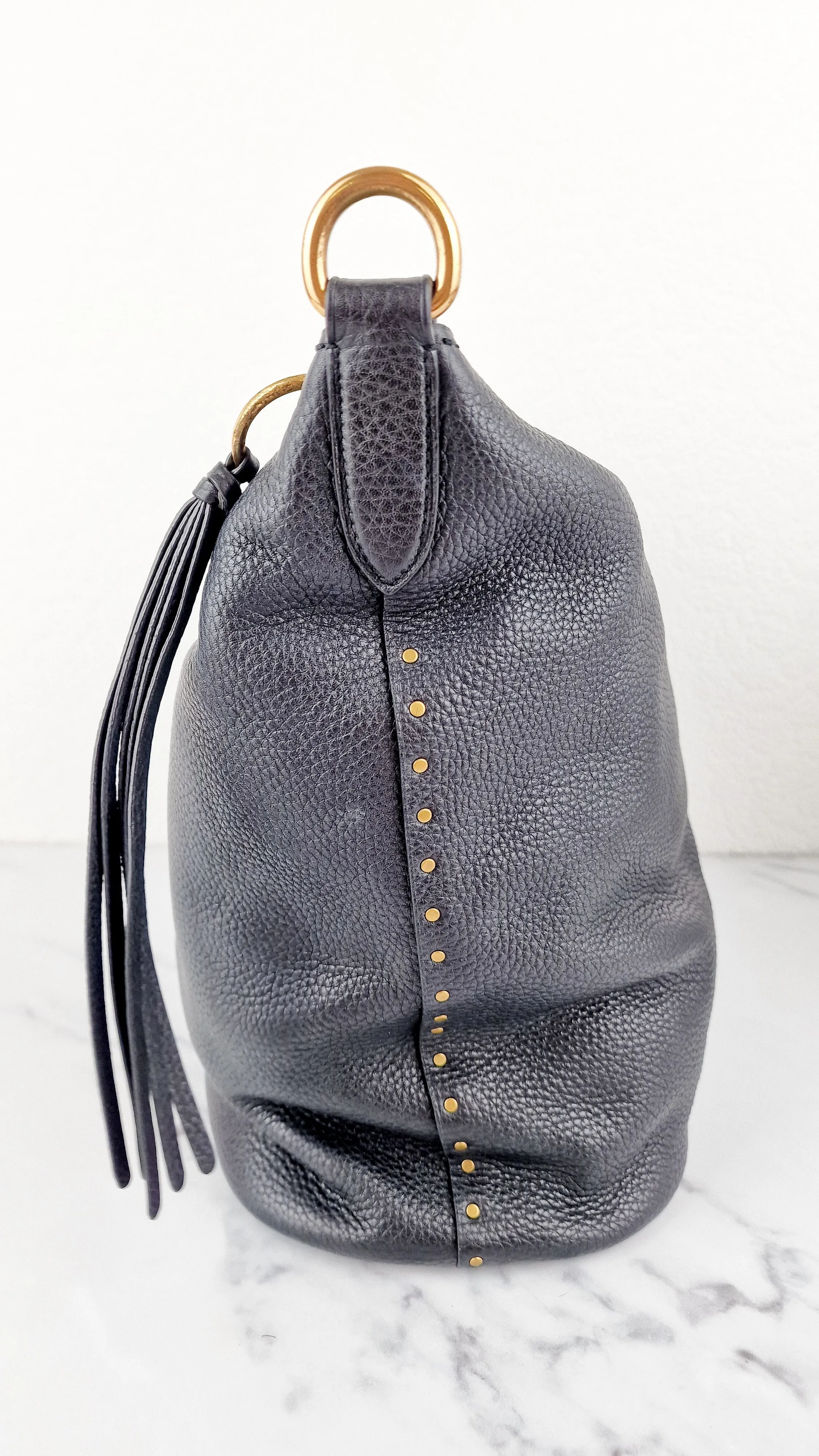 Coach 1941 Duffle Bag with Border Rivets in Black Pebble Leather with Zip Top Tea Rose - Crossbody bag