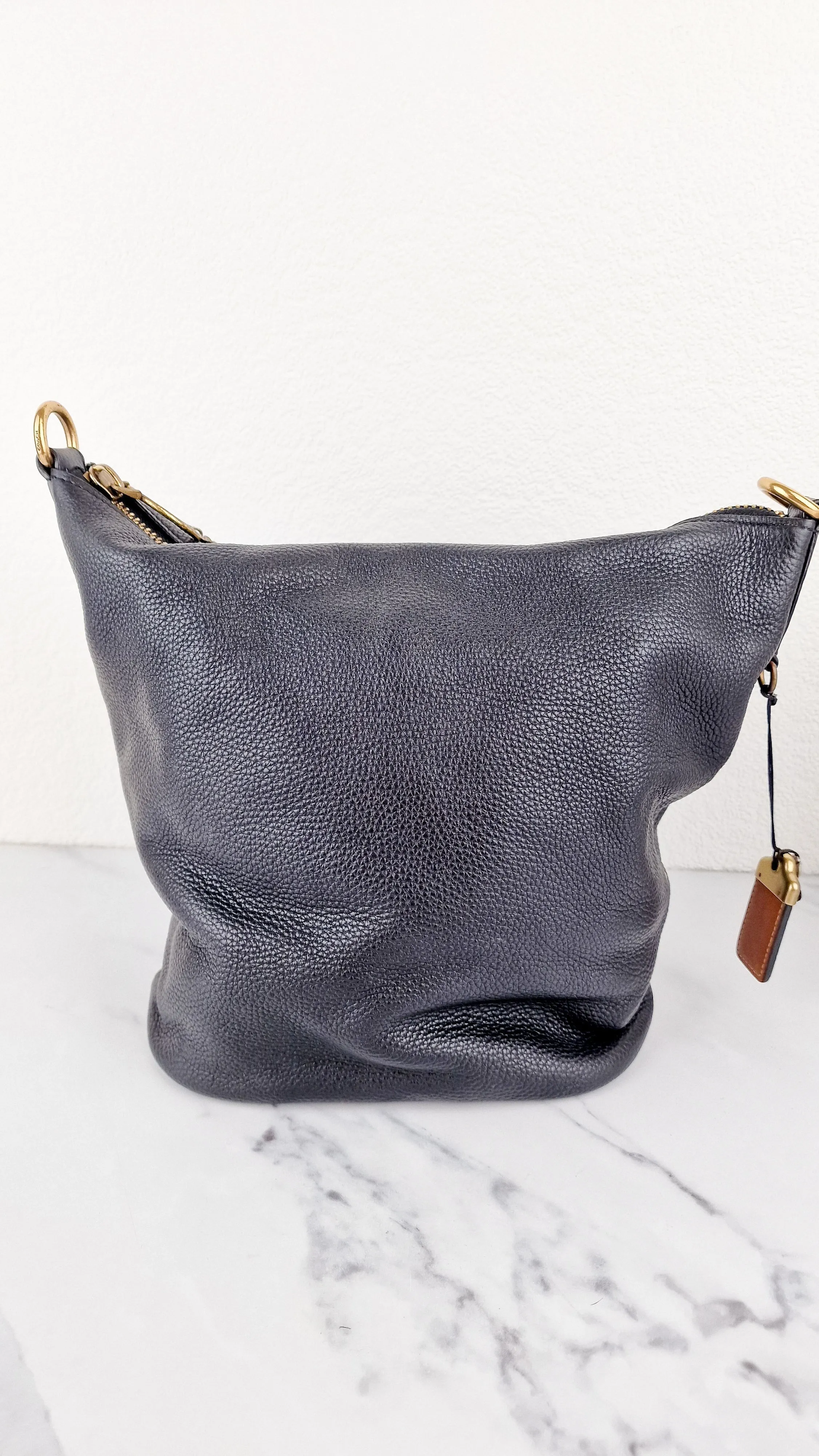 Coach 1941 Duffle Bag with Border Rivets in Black Pebble Leather with Zip Top Tea Rose - Crossbody bag