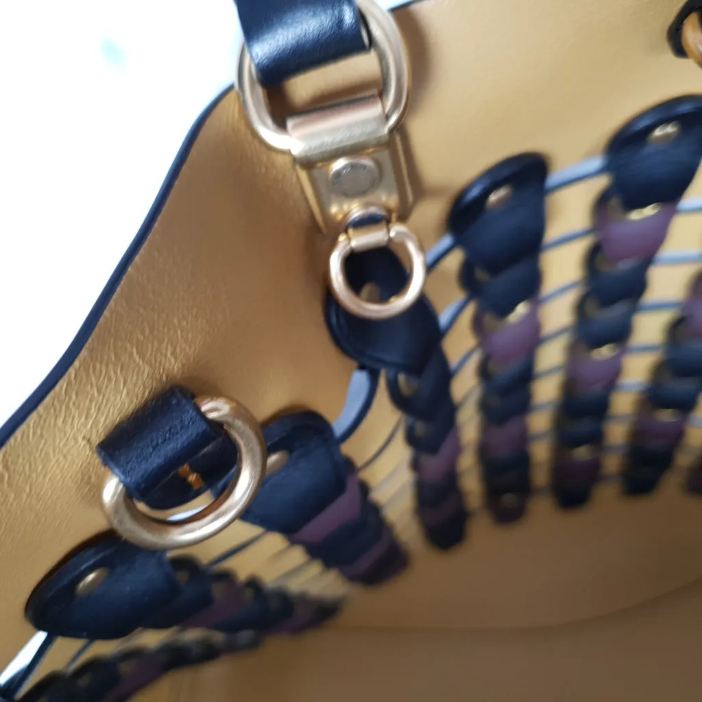 Coach 1941 Rogue Tote Bag With Links in Black & Burgundy Smooth Leather Handbag