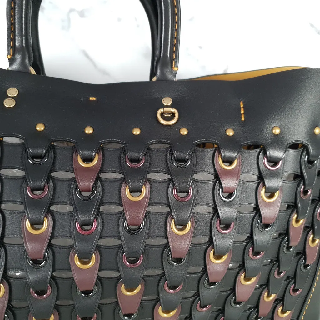 Coach 1941 Rogue Tote Bag With Links in Black & Burgundy Smooth Leather Handbag