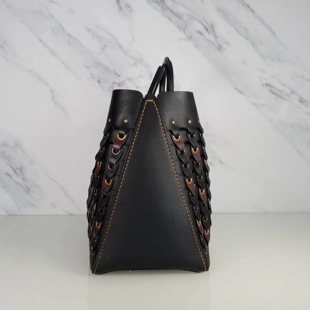 Coach 1941 Rogue Tote Bag With Links in Black & Burgundy Smooth Leather Handbag