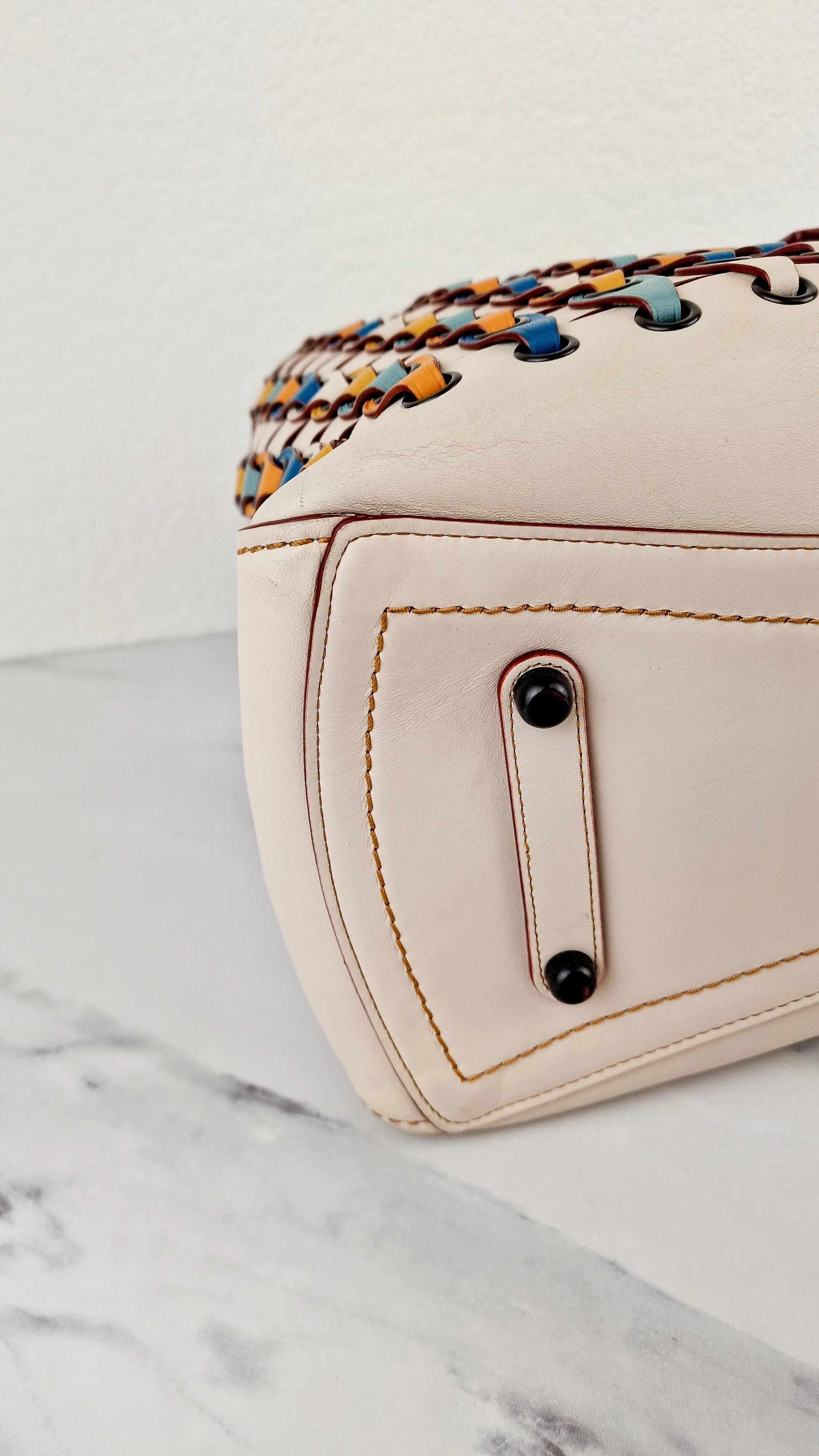 Coach 1941 Rogue Tote Bag With Links in Chalk Smooth Leather Blue, Yellow Colorblock Handbag Coach 10496