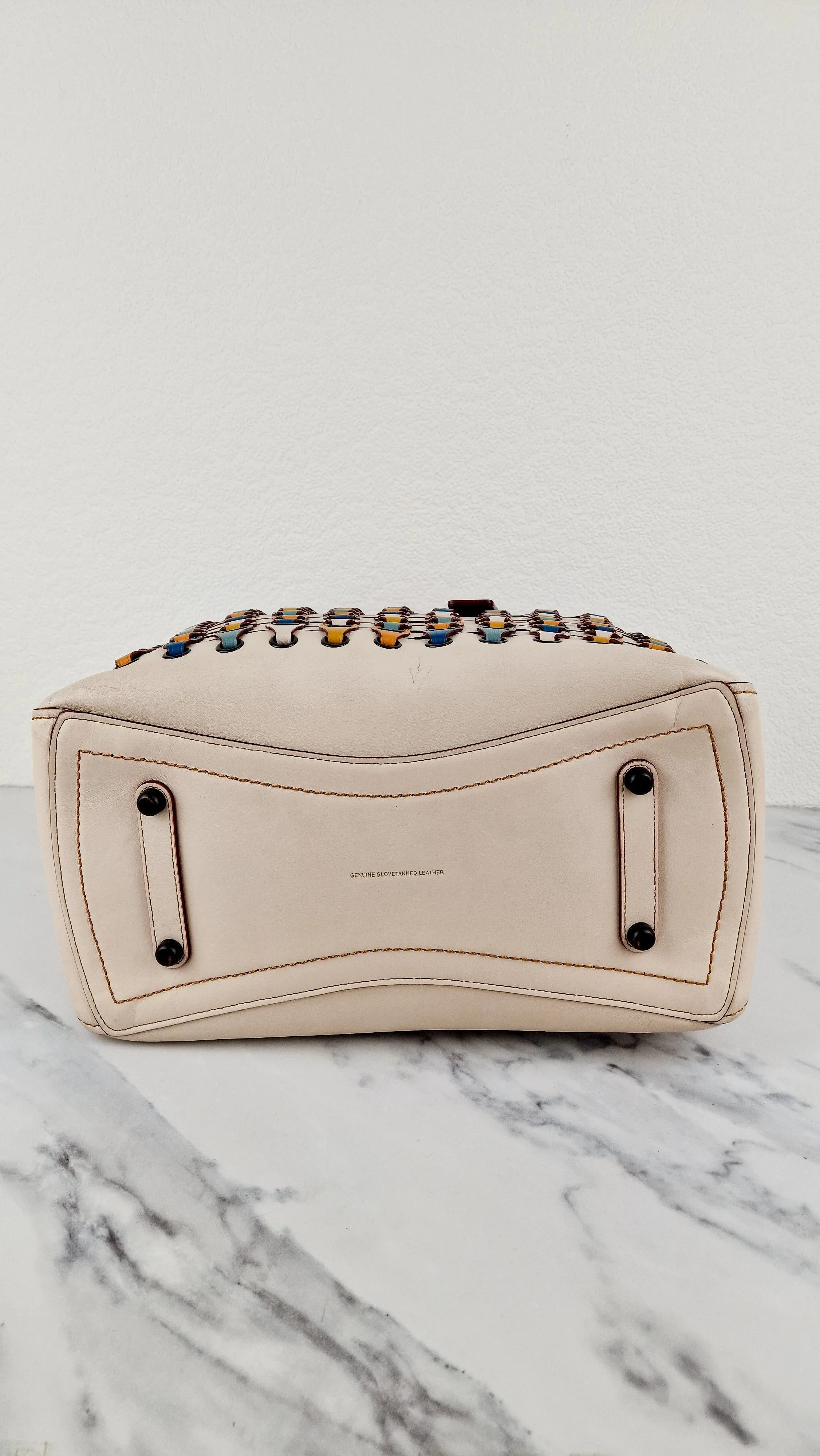Coach 1941 Rogue Tote Bag With Links in Chalk Smooth Leather Blue, Yellow Colorblock Handbag Coach 10496