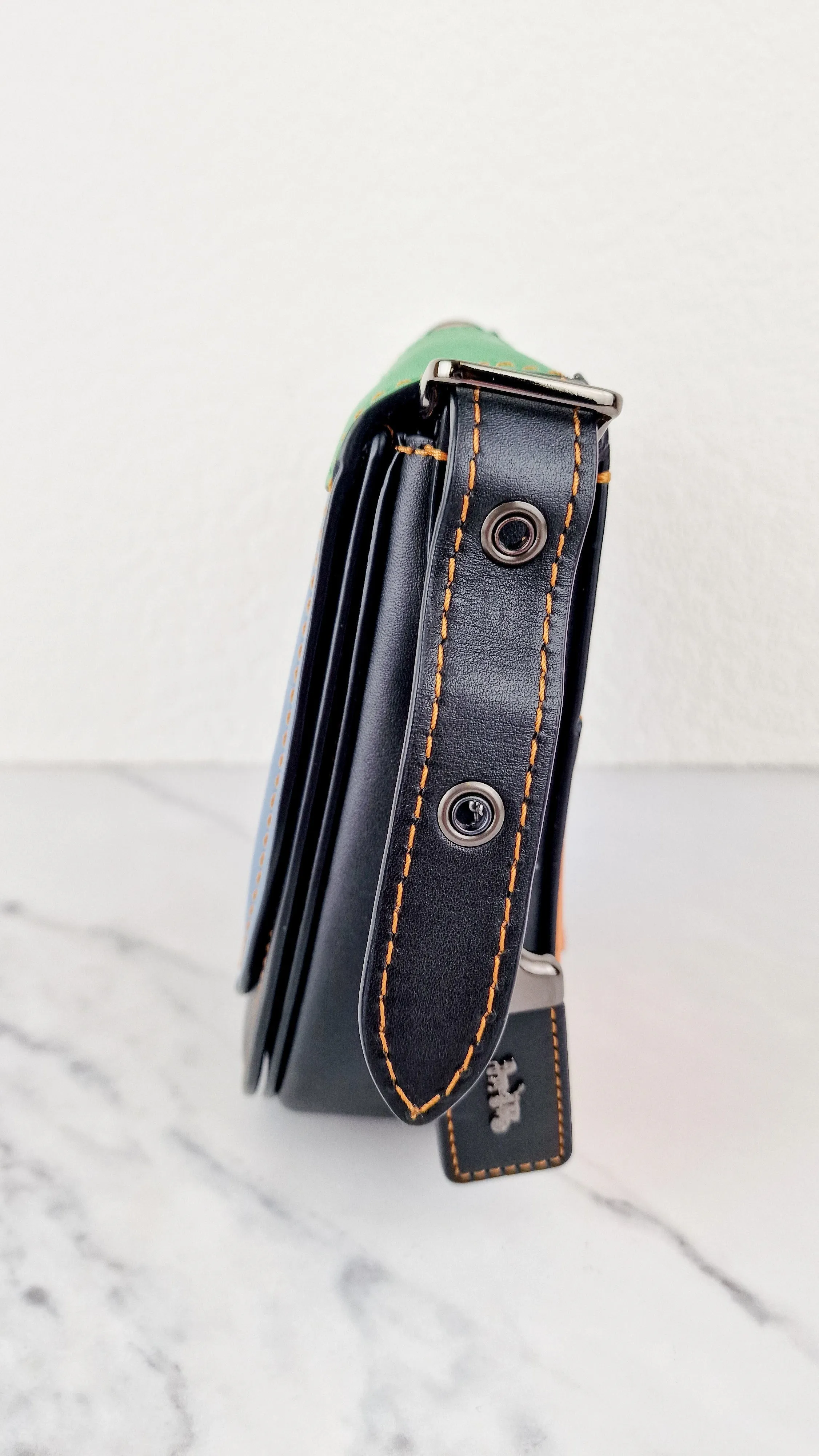 Coach 1941 Saddle 23 Bag in Black with Patchwork Orange Blue Green - Crossbody Shoulder Bag Coach 38482
