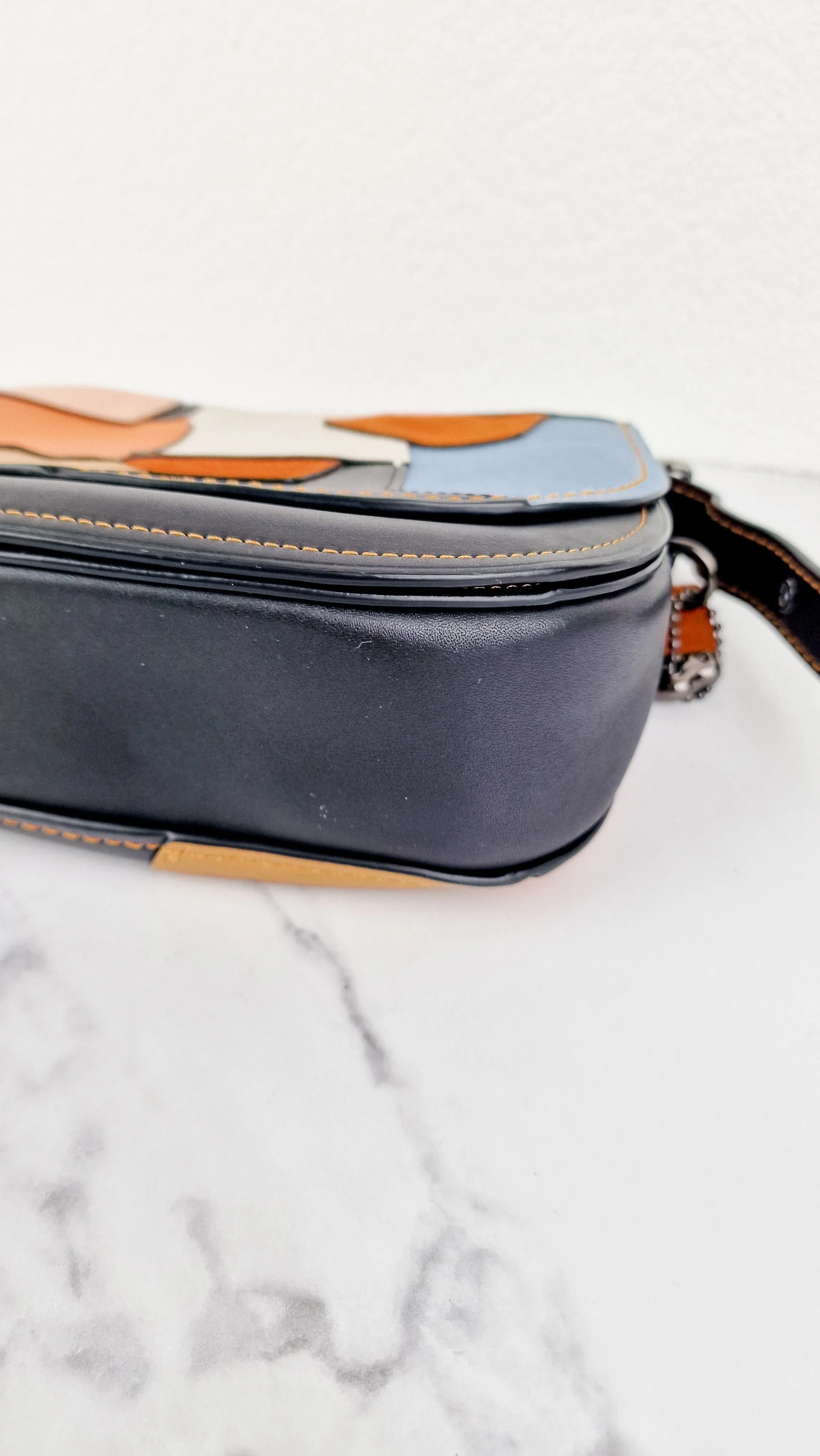 Coach 1941 Saddle 23 Bag in Black with Patchwork Orange Blue Green - Crossbody Shoulder Bag Coach 38482