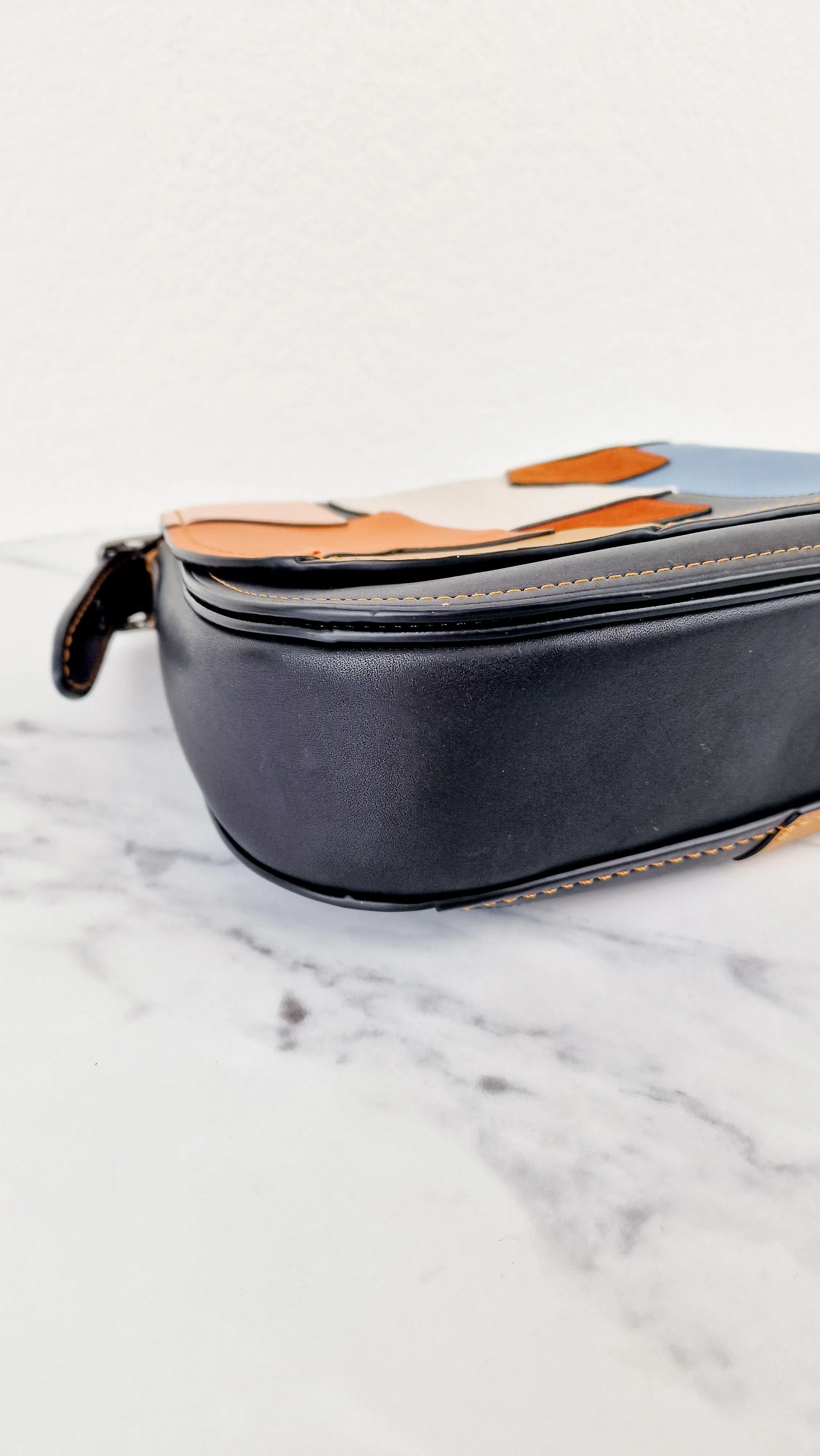 Coach 1941 Saddle 23 Bag in Black with Patchwork Orange Blue Green - Crossbody Shoulder Bag Coach 38482