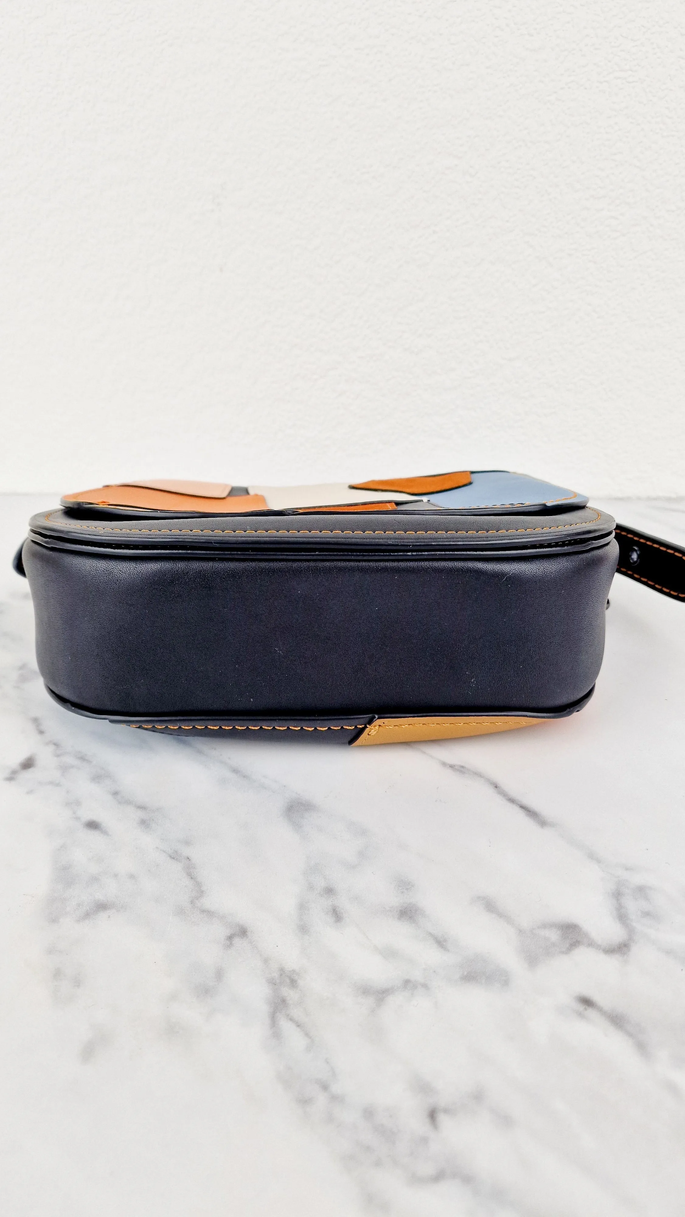 Coach 1941 Saddle 23 Bag in Black with Patchwork Orange Blue Green - Crossbody Shoulder Bag Coach 38482