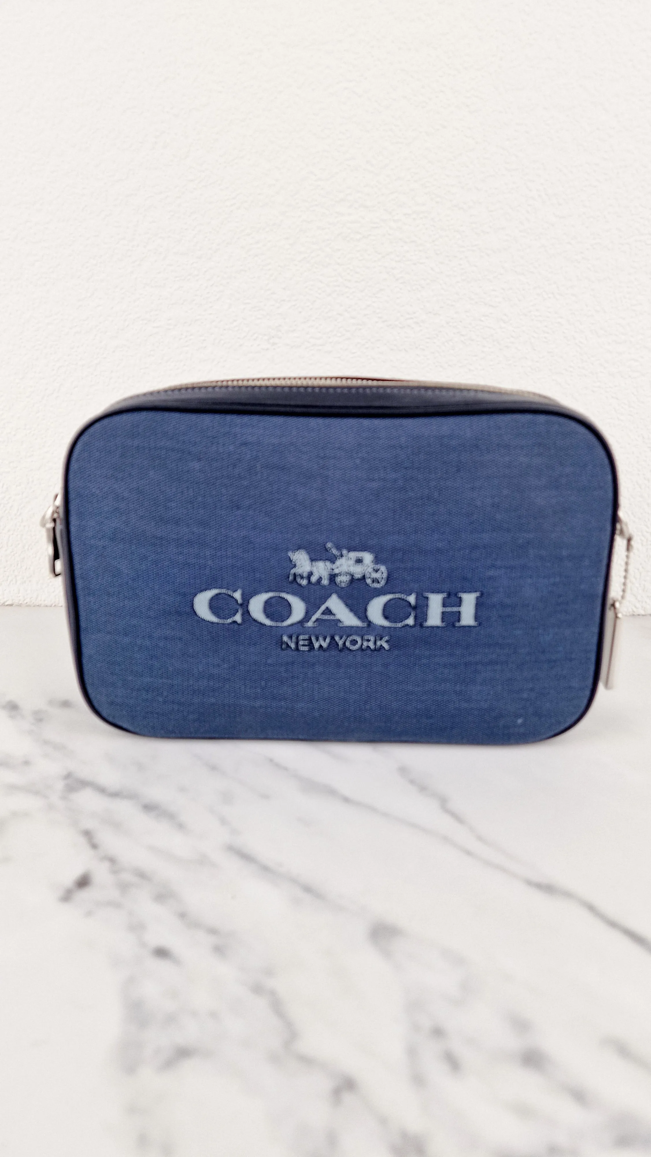 Coach Jes Crossbody Camera Bag in Denim & Navy Blue Leather - Coach 6519