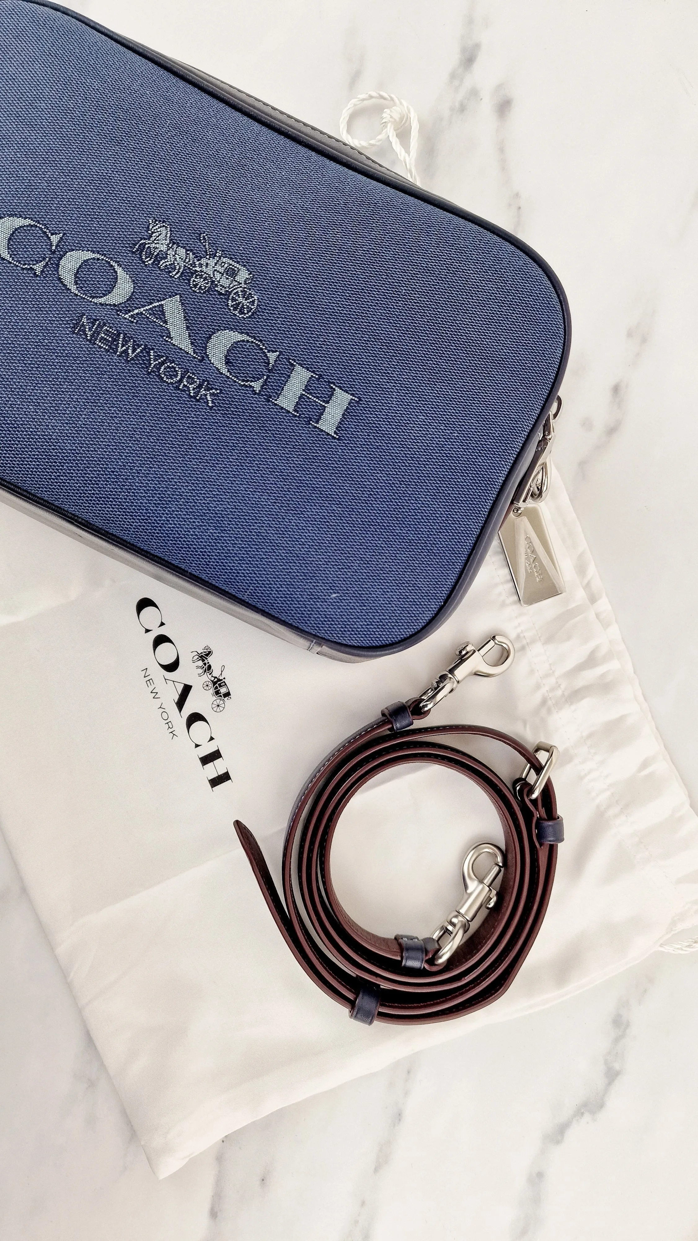 Coach Jes Crossbody Camera Bag in Denim & Navy Blue Leather - Coach 6519