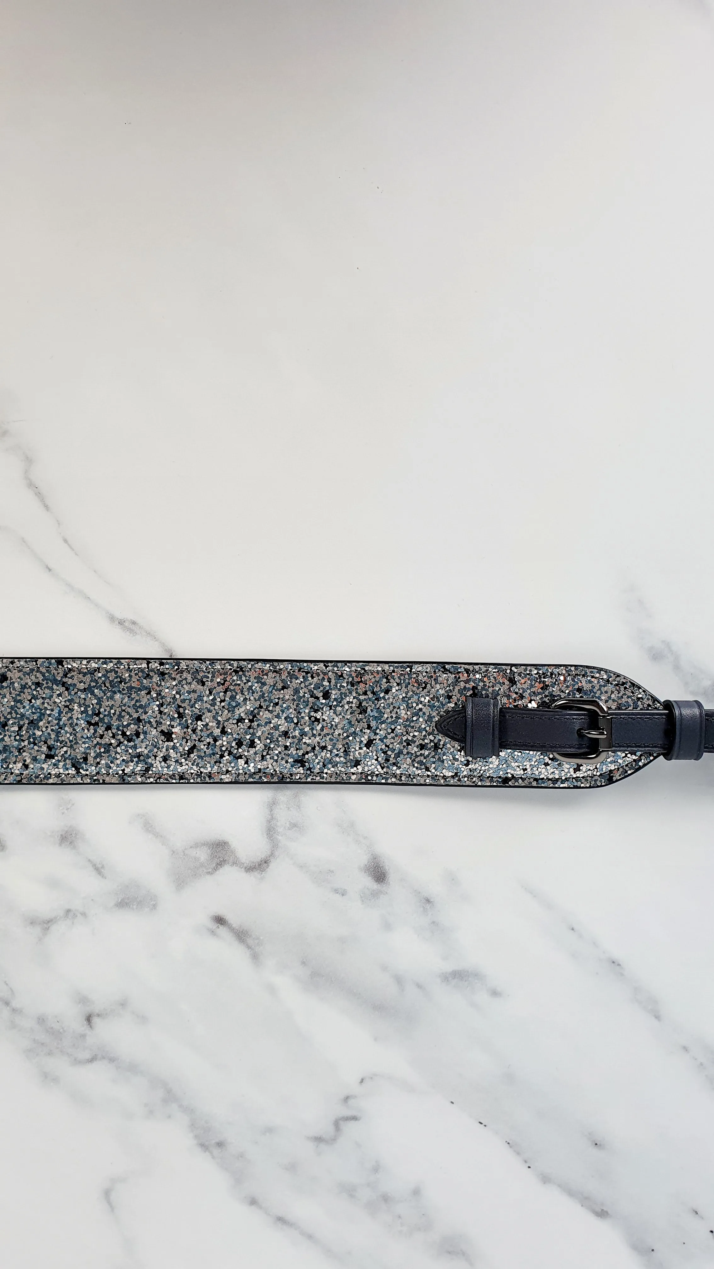 Coach Novelty Strap in Silver Glitter & Dark Blue Midnight Leather - Crossbody Shoulder Strap