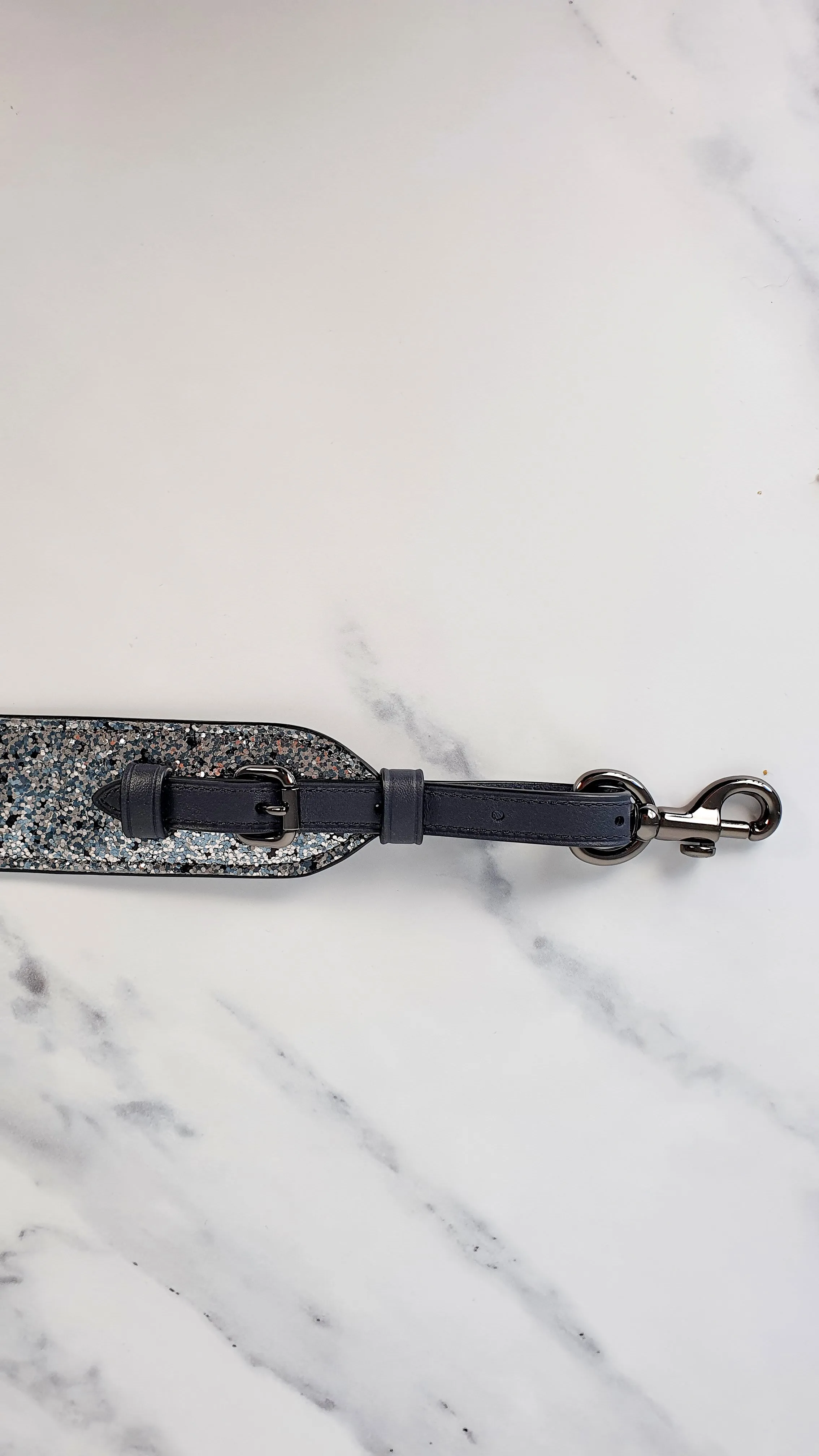 Coach Novelty Strap in Silver Glitter & Dark Blue Midnight Leather - Crossbody Shoulder Strap
