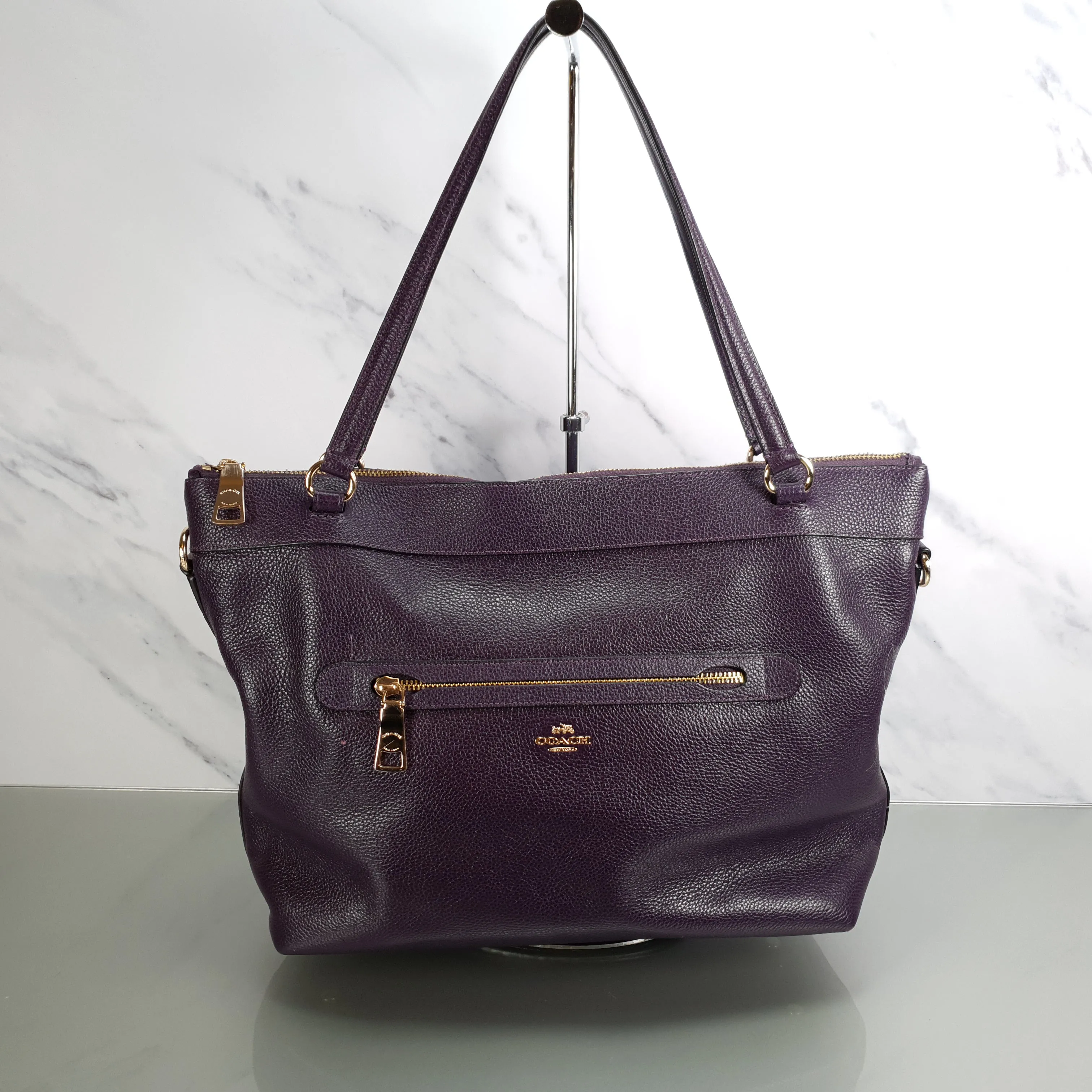 Coach Tyler Zip Tote Bag in Purple Pebble Leather