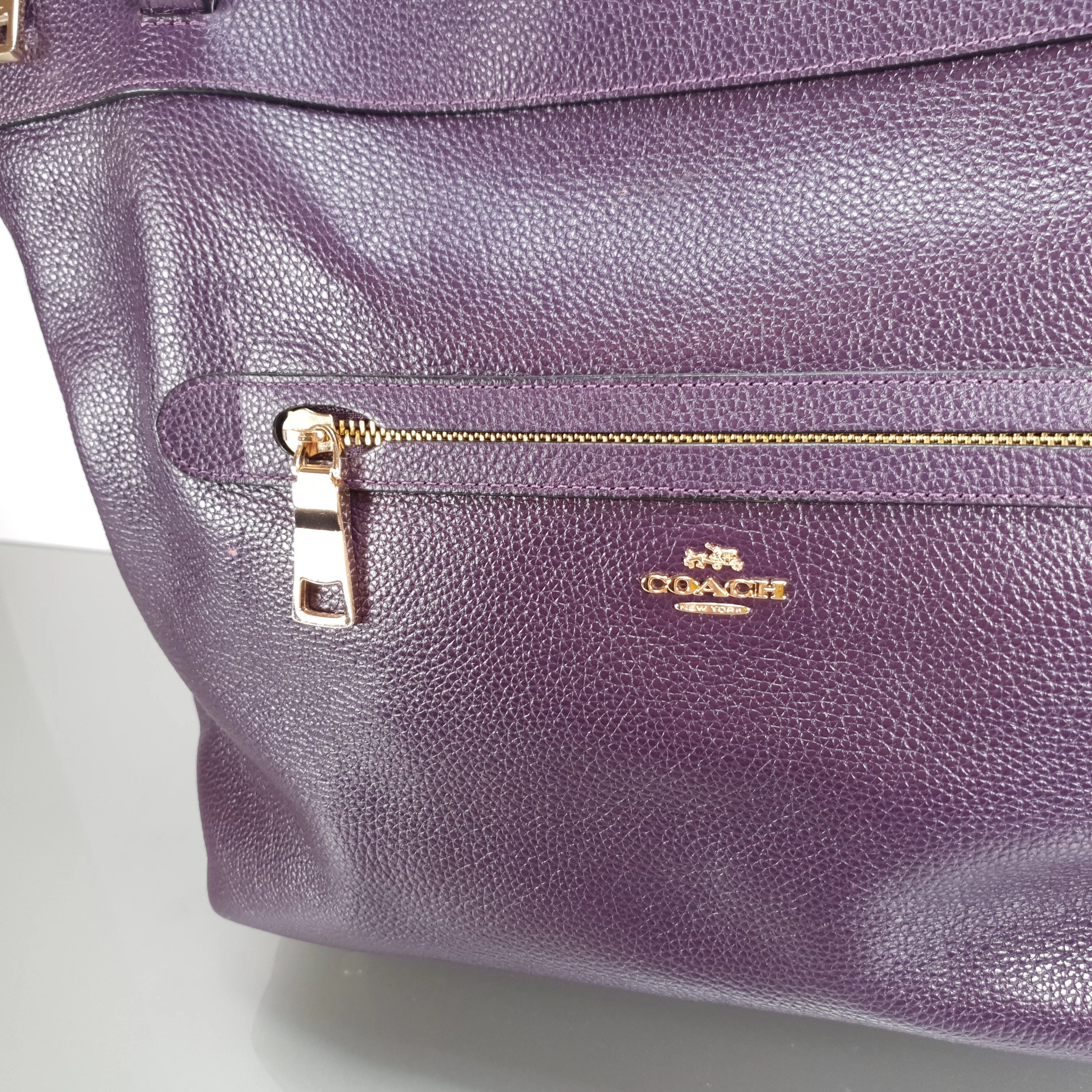 Coach Tyler Zip Tote Bag in Purple Pebble Leather