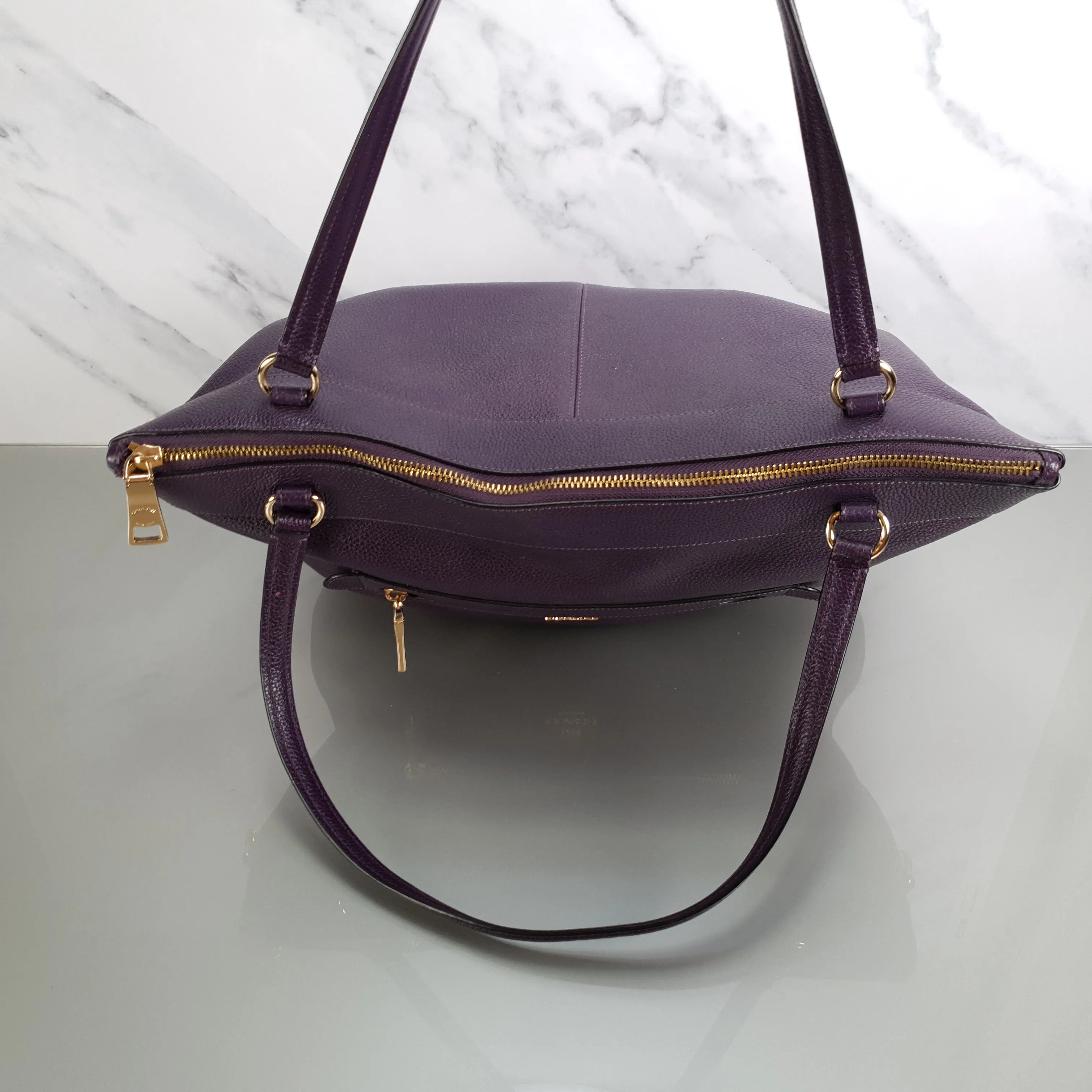 Coach Tyler Zip Tote Bag in Purple Pebble Leather