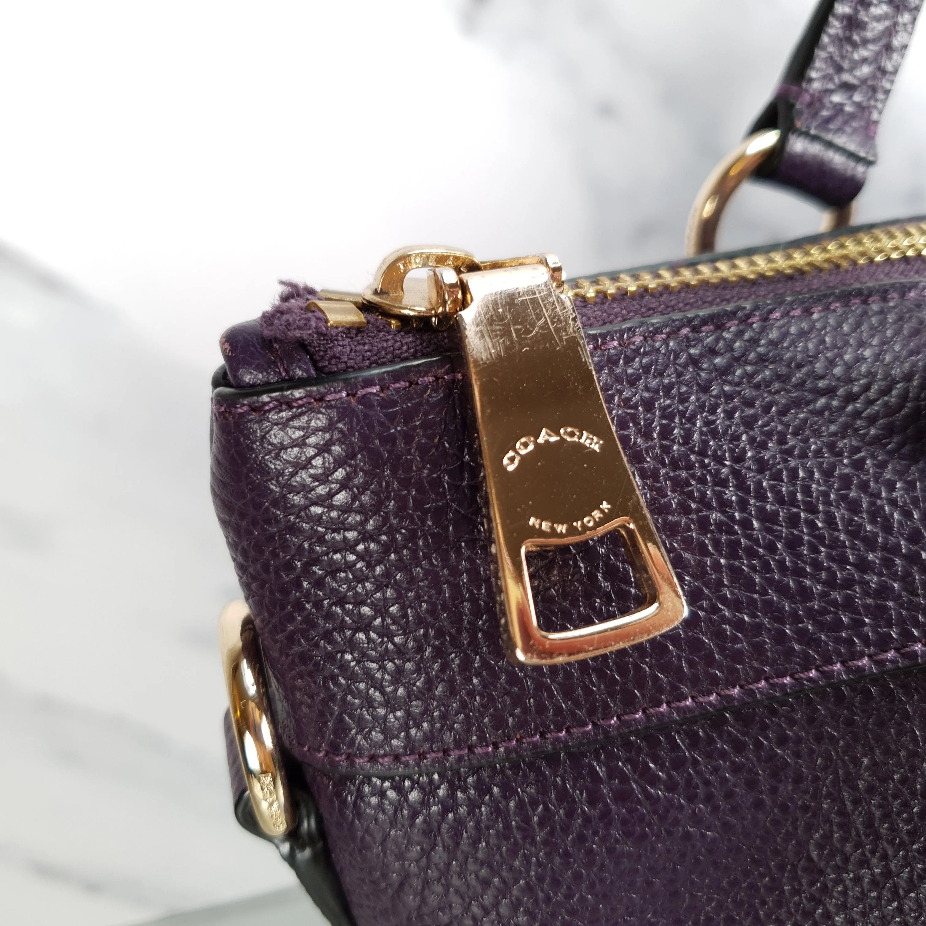 Coach Tyler Zip Tote Bag in Purple Pebble Leather