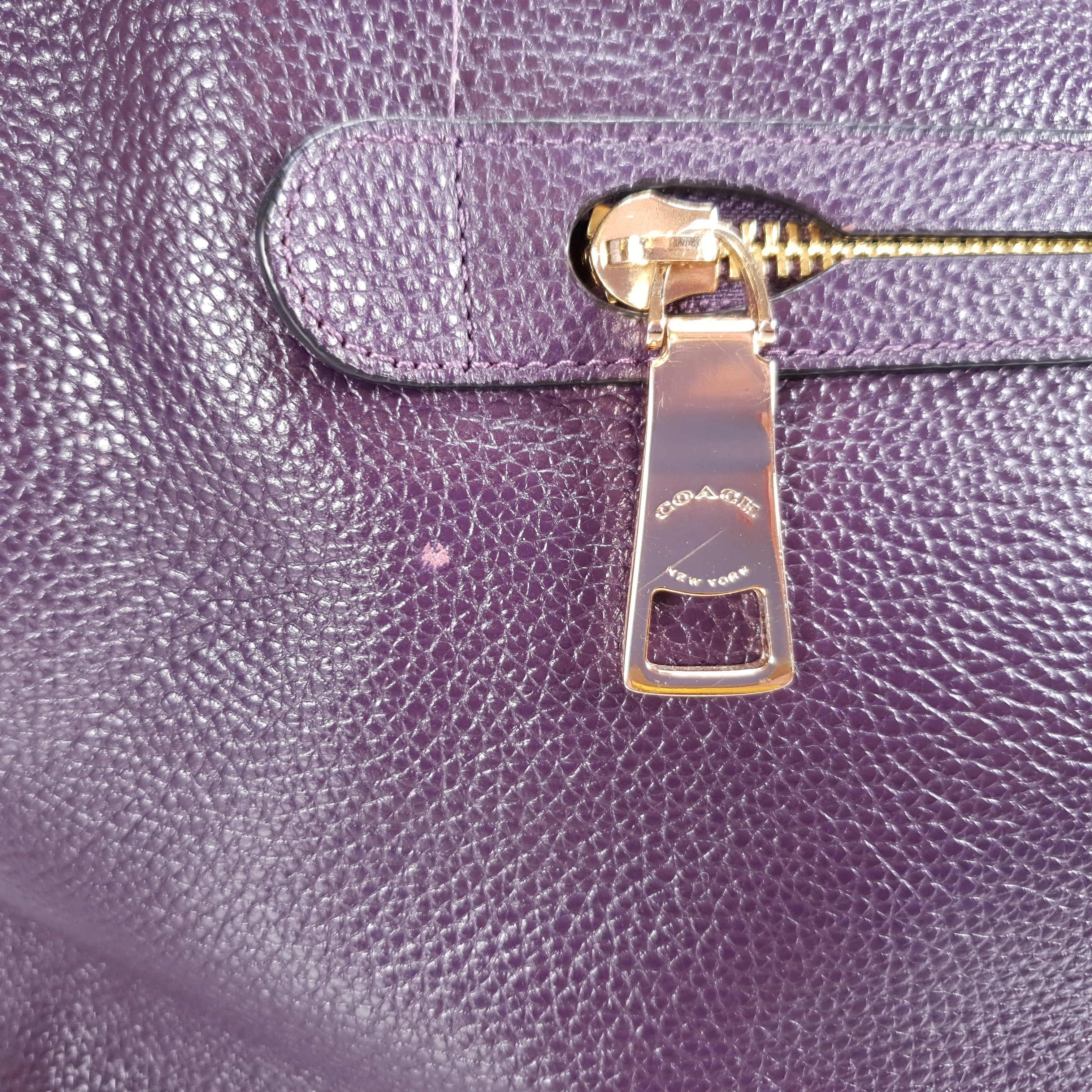 Coach Tyler Zip Tote Bag in Purple Pebble Leather