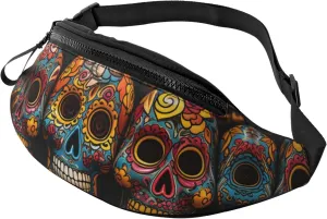 Colorful Sugar Skulls Fanny Pack Waist Bag For Men Women, Lightweight Adjustable Belt Bag Fashion Hip Bum Bag For Travel Hiking Running